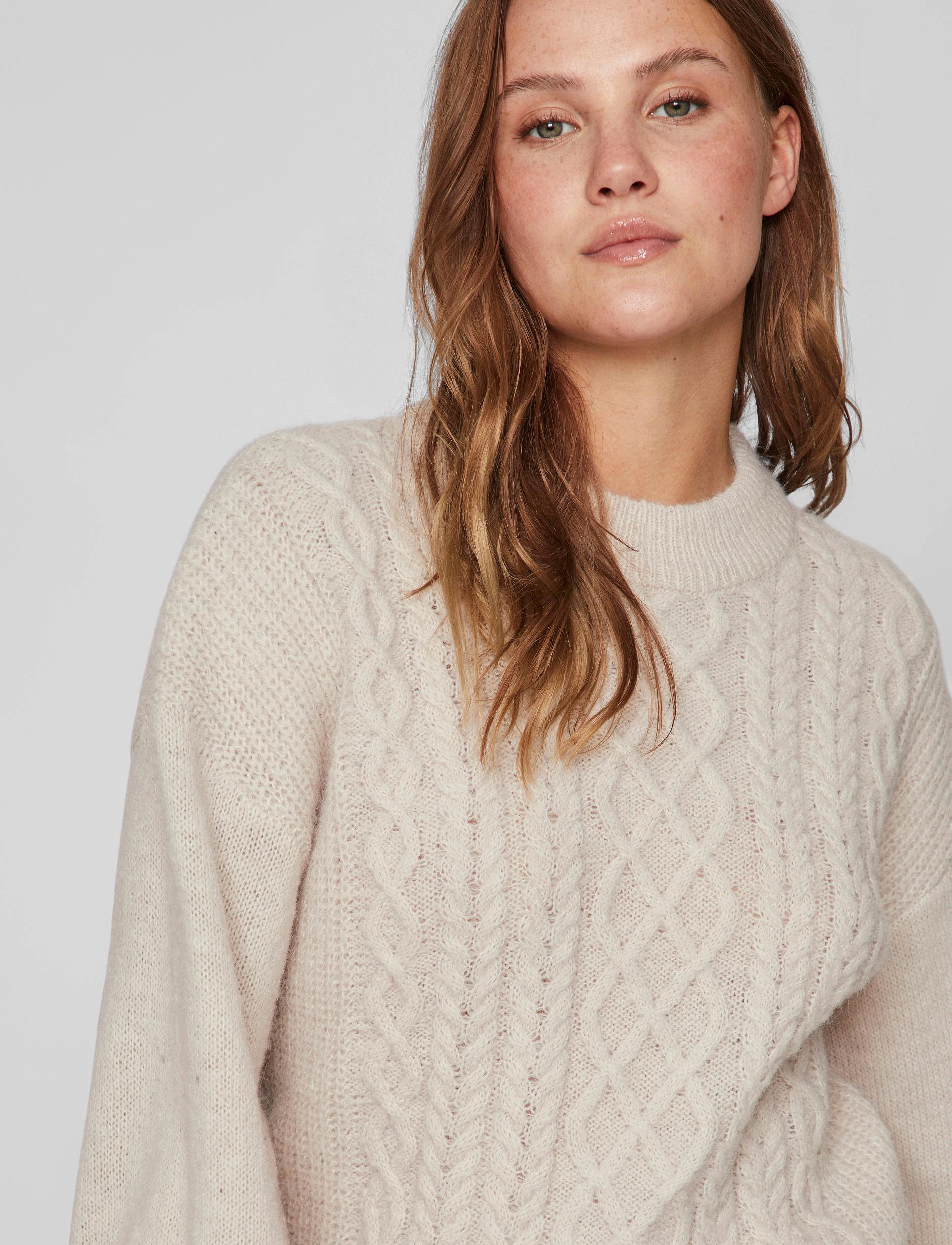 Vila - VICHINTI O-NECK CABLE KNIT TOP-NOOS - birch - 5