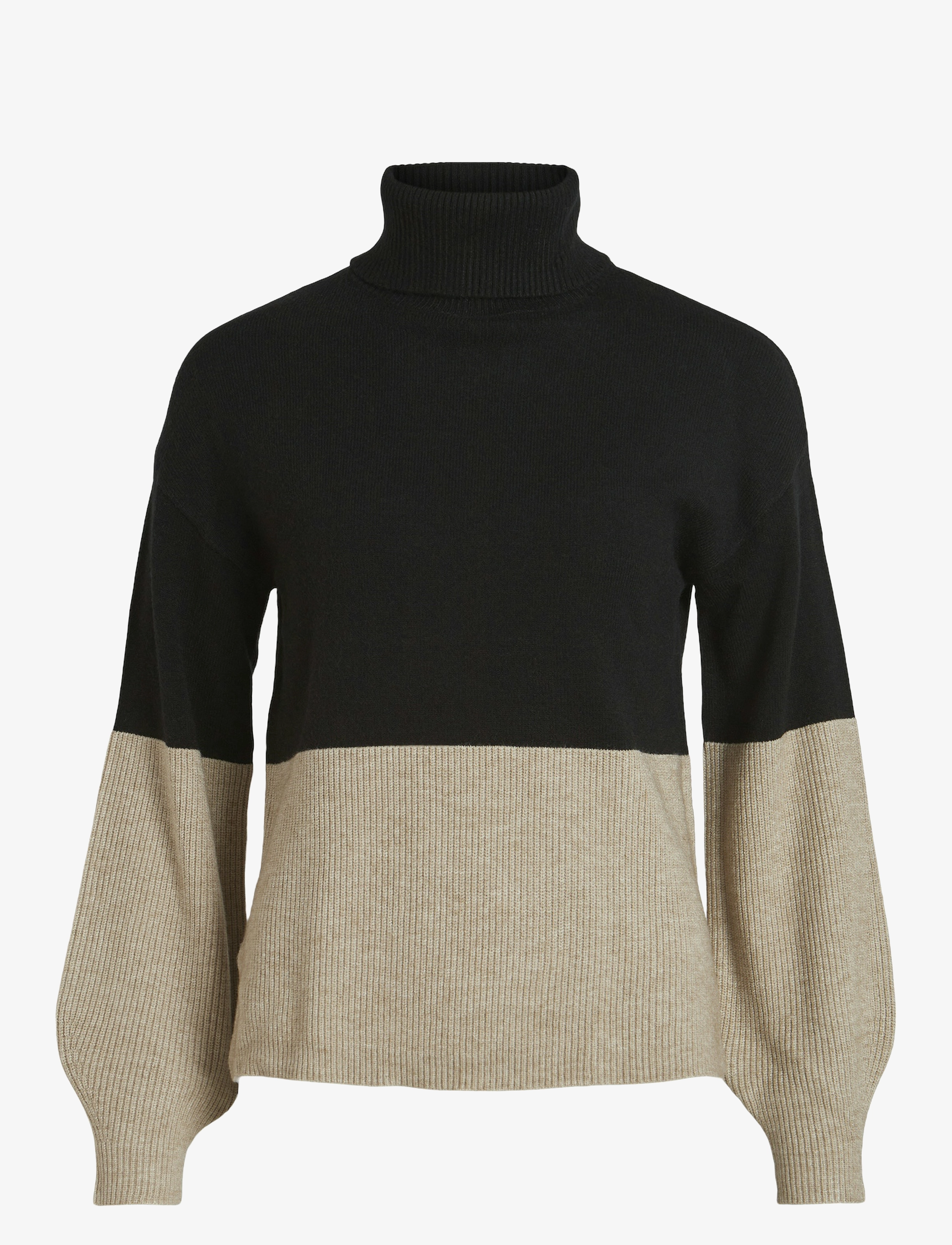 Vila VIRIL BLOCKING ROLL-NK L/S KNIT TOP-NOOS - Strickmode - BLACK / black