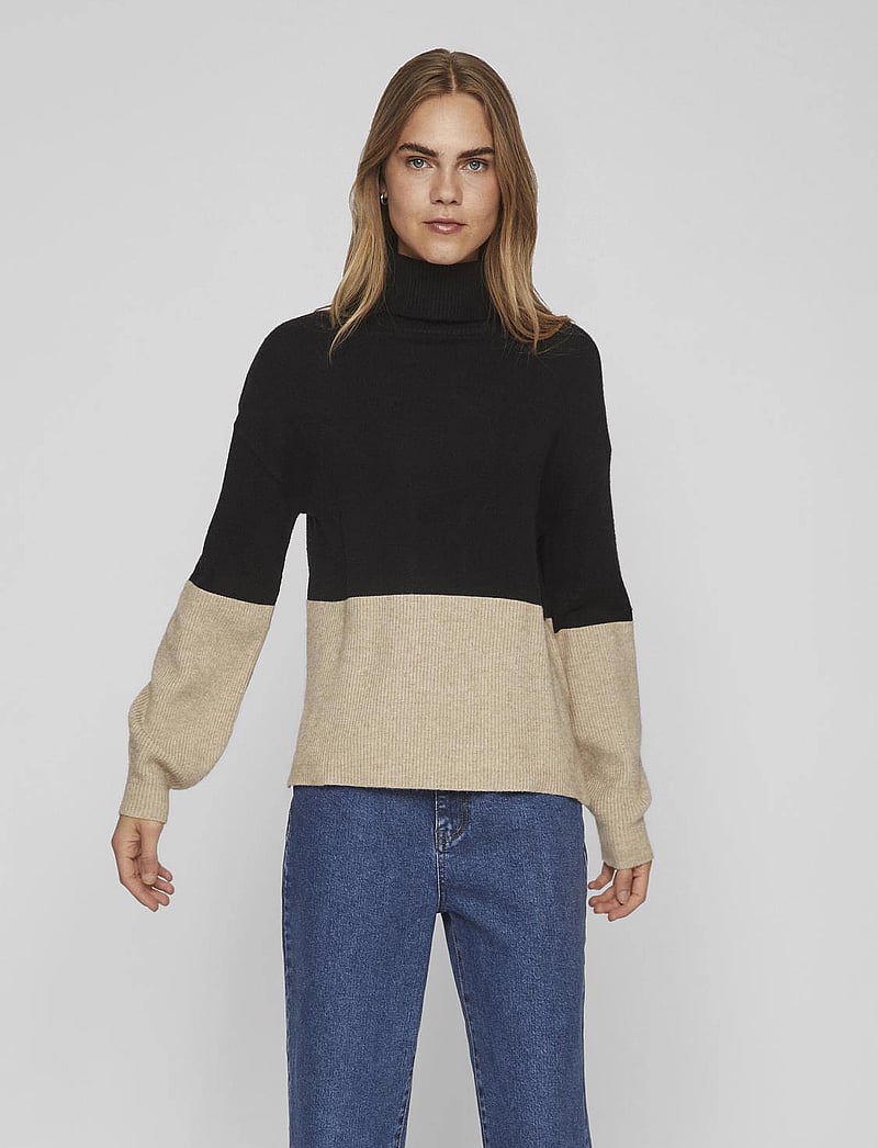 Vila - VIRIL BLOCKING ROLL-NK L/S KNIT TOP-NOOS - pullover - black - 0