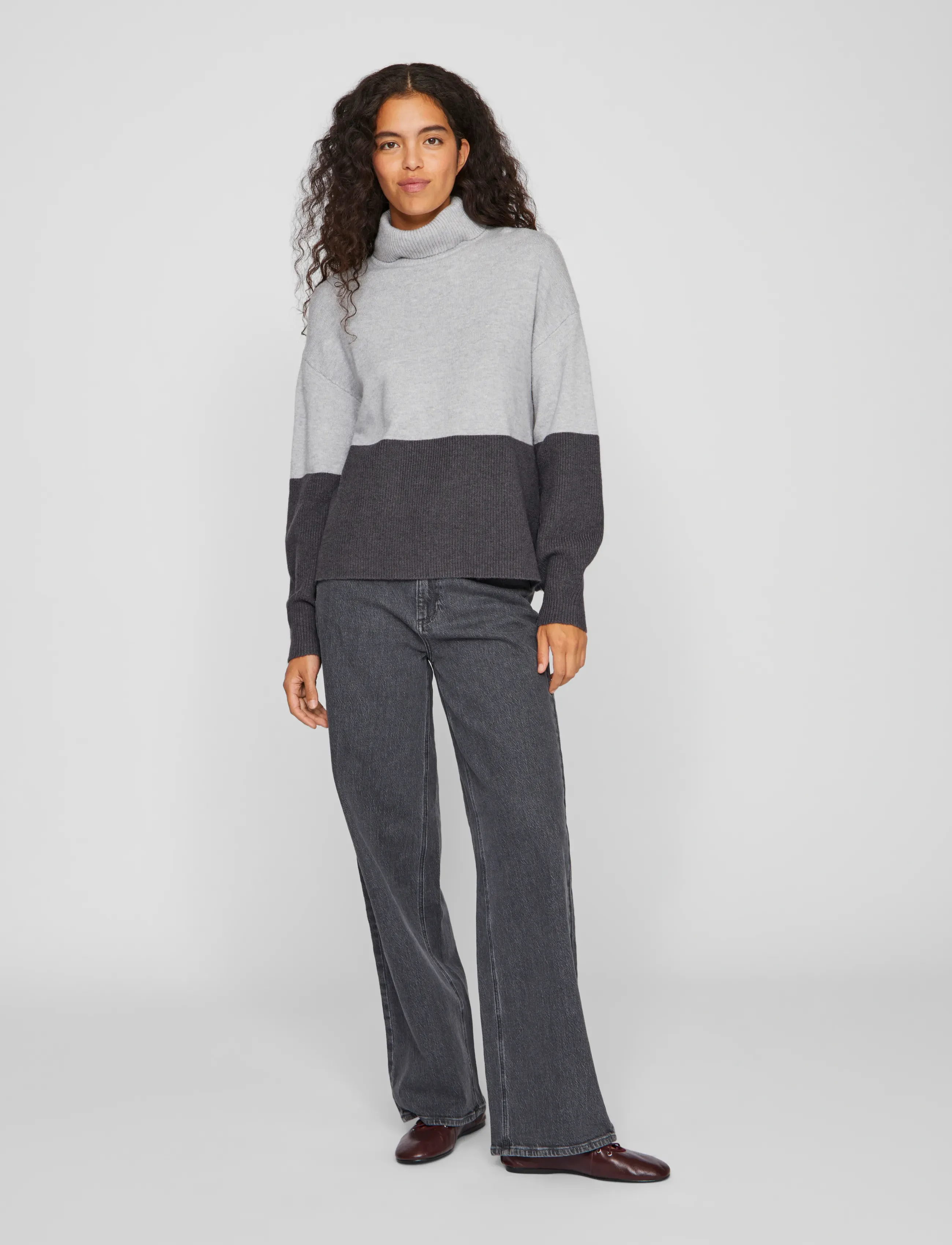 Vila - VIRIL BLOCKING ROLL-NK L/S KNIT TOP-NOOS - laveste priser - light grey melange - 4