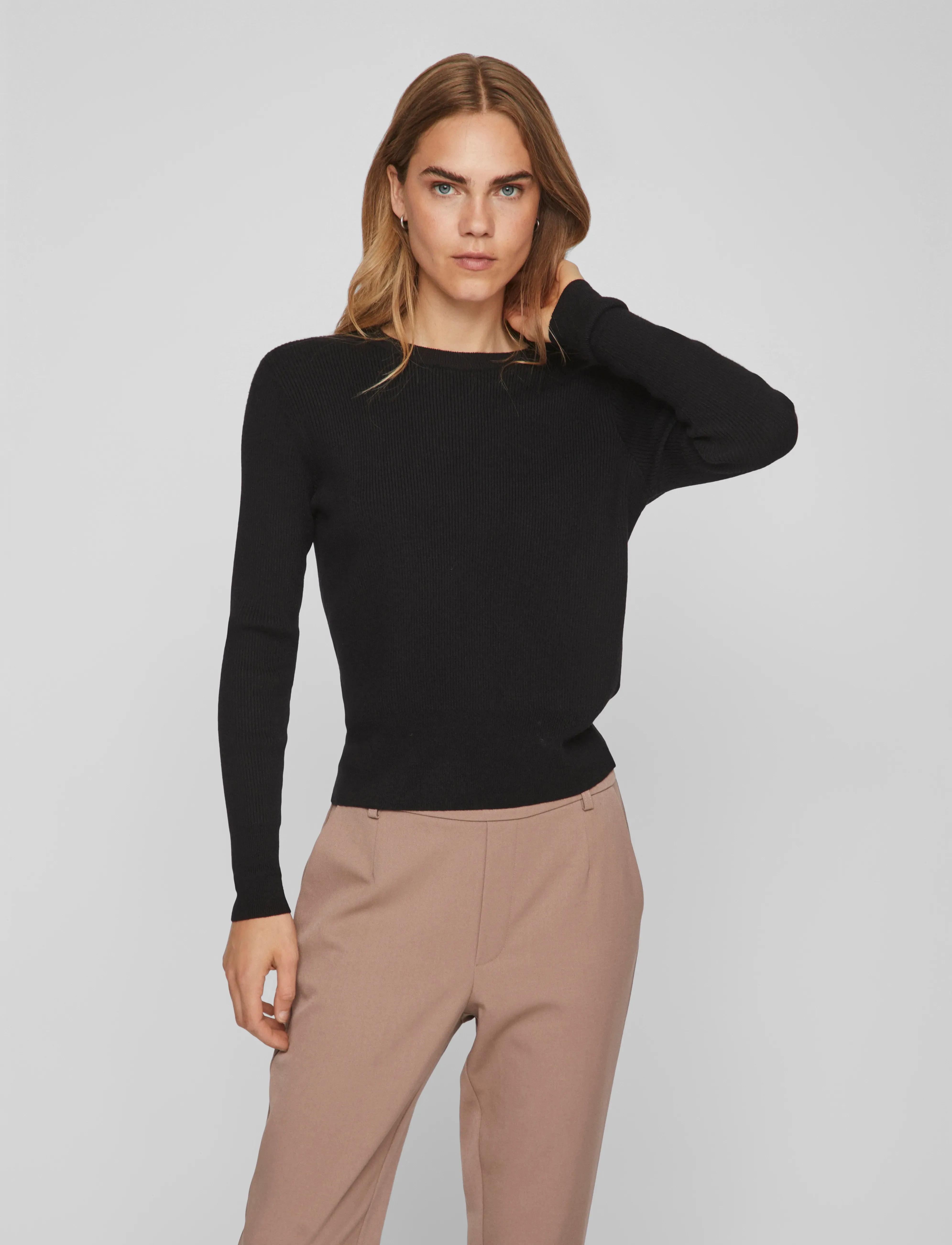 Vila Vicomfy O-Neck L/S Knit Top- Noos, S, Knitwear, Schwarz - Jumpers, Frauen