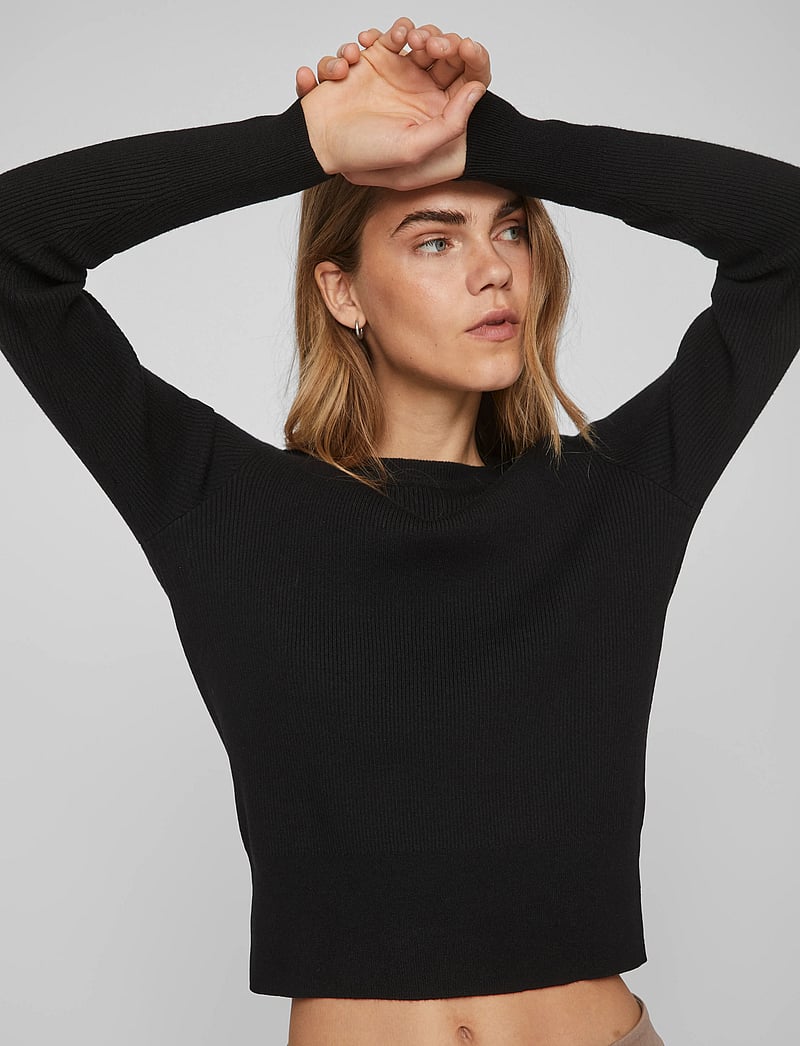 Vila - VICOMFY O-NECK L/S KNIT TOP- NOOS - megztiniai - black - 4