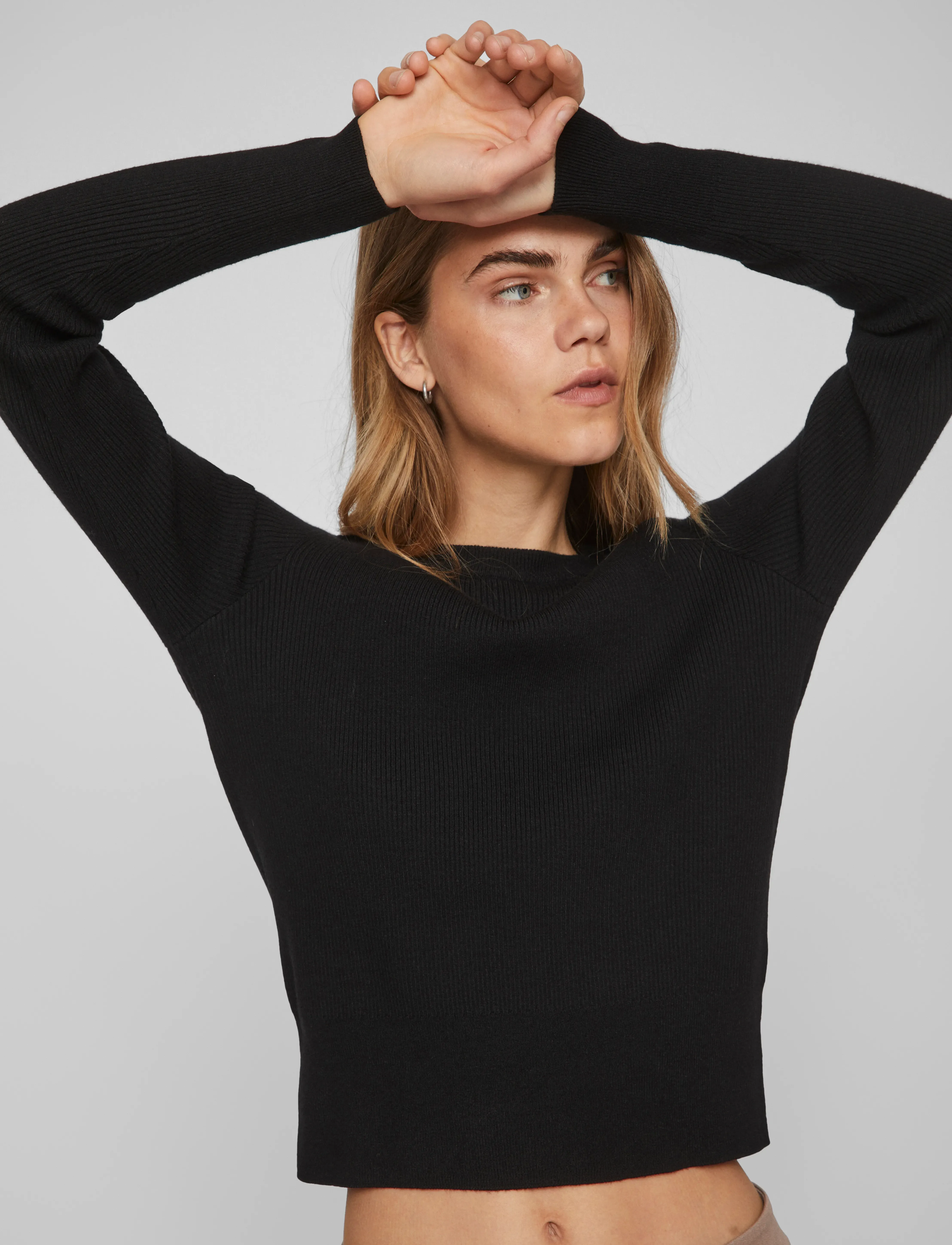 Vila - VICOMFY O-NECK L/S KNIT TOP- NOOS - swetry - black - 4
