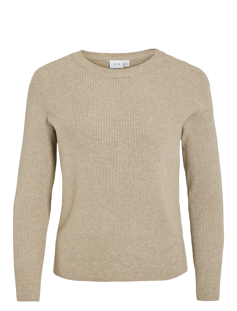 Vila - VICOMFY O-NECK L/S KNIT TOP- NOOS - stickade tröjor - natural melange - 1