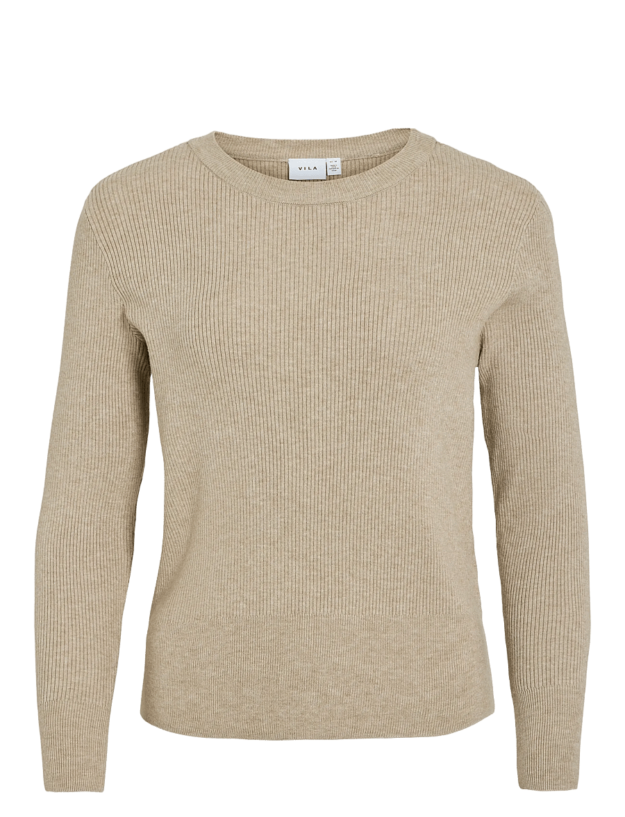 Vila - VICOMFY O-NECK L/S KNIT TOP- NOOS - striktrøjer - natural melange - 1