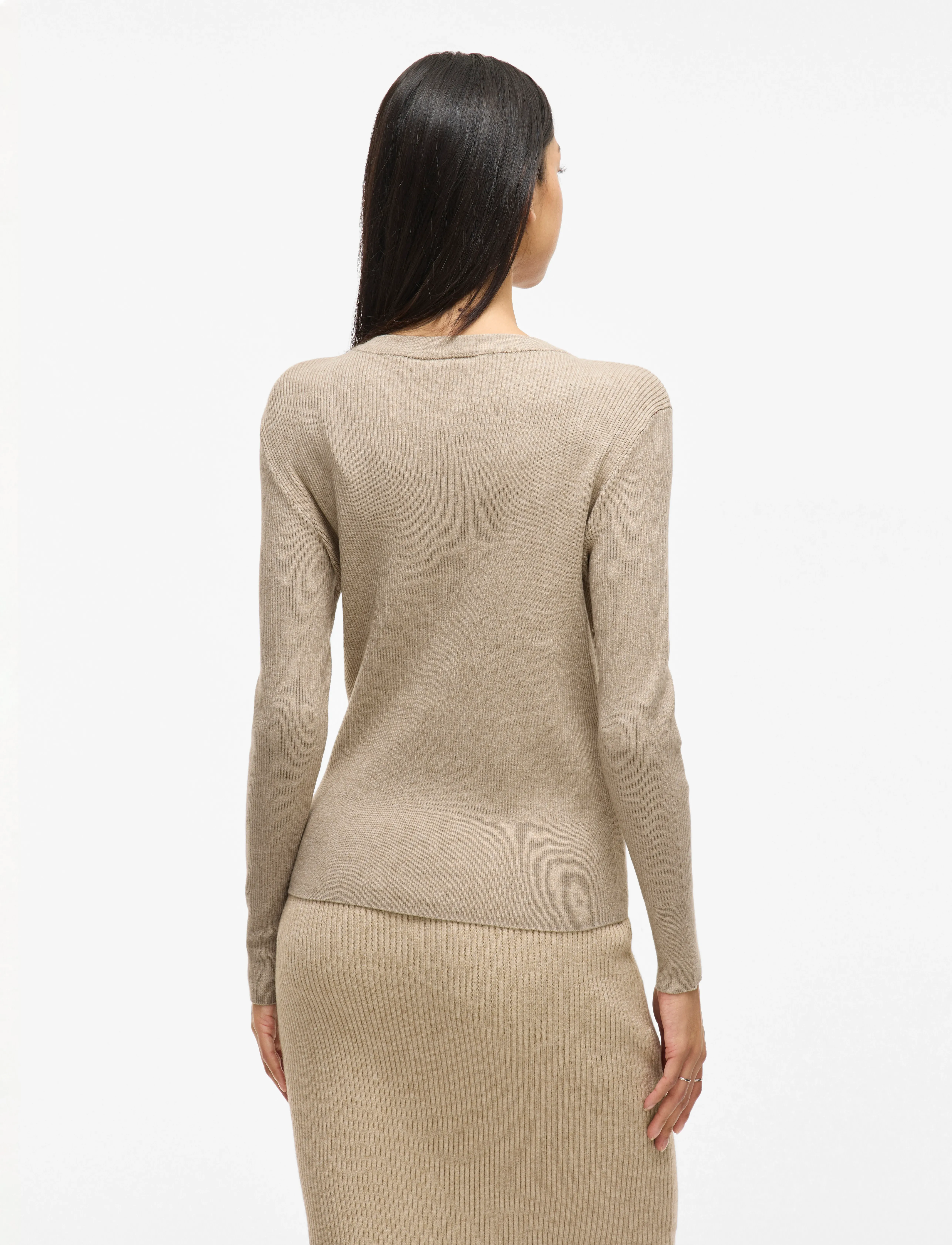 Vila - VICOMFY O-NECK L/S KNIT TOP- NOOS - striktrøjer - natural melange - 3