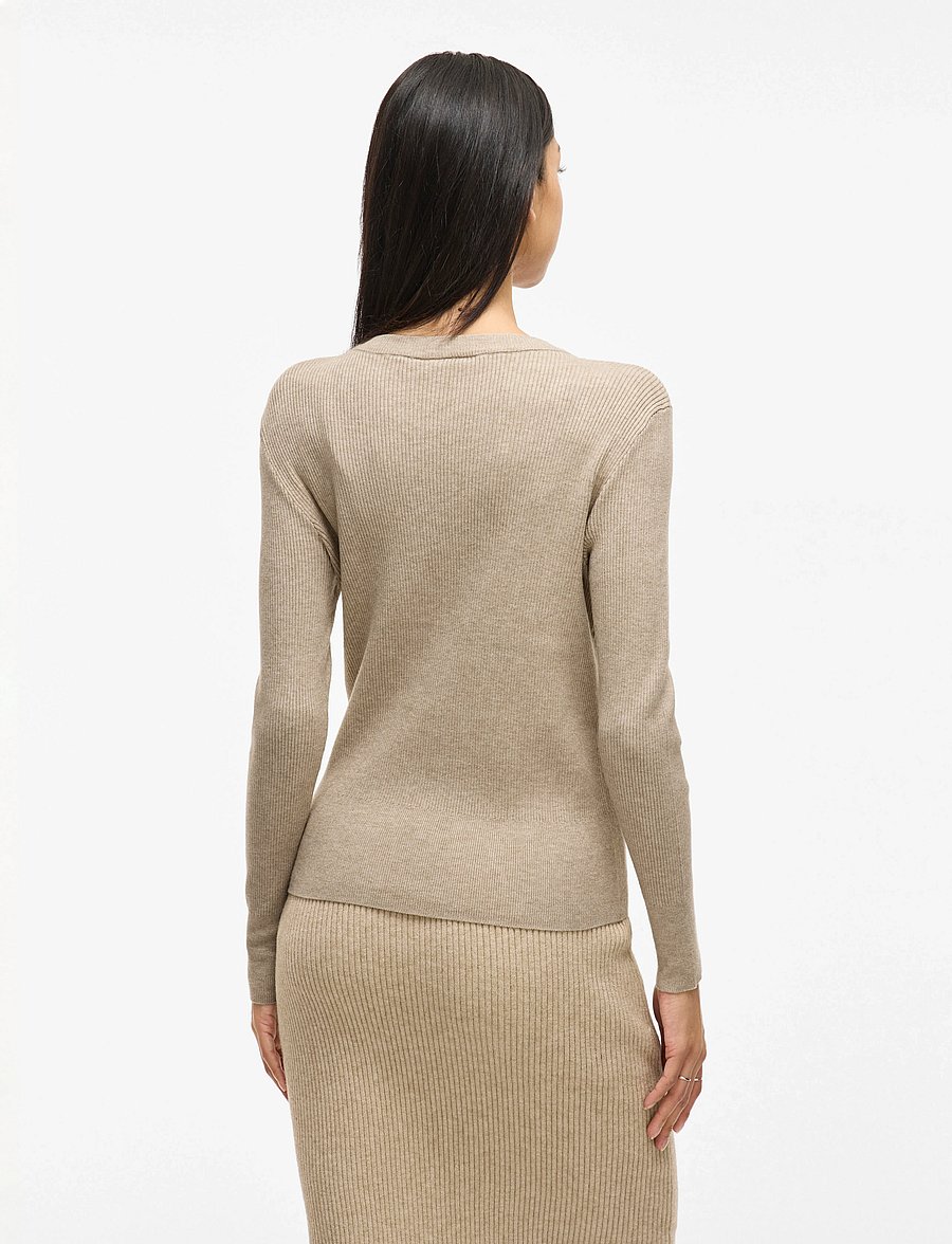 Vila - VICOMFY O-NECK L/S KNIT TOP- NOOS - striktrøjer - natural melange - 3