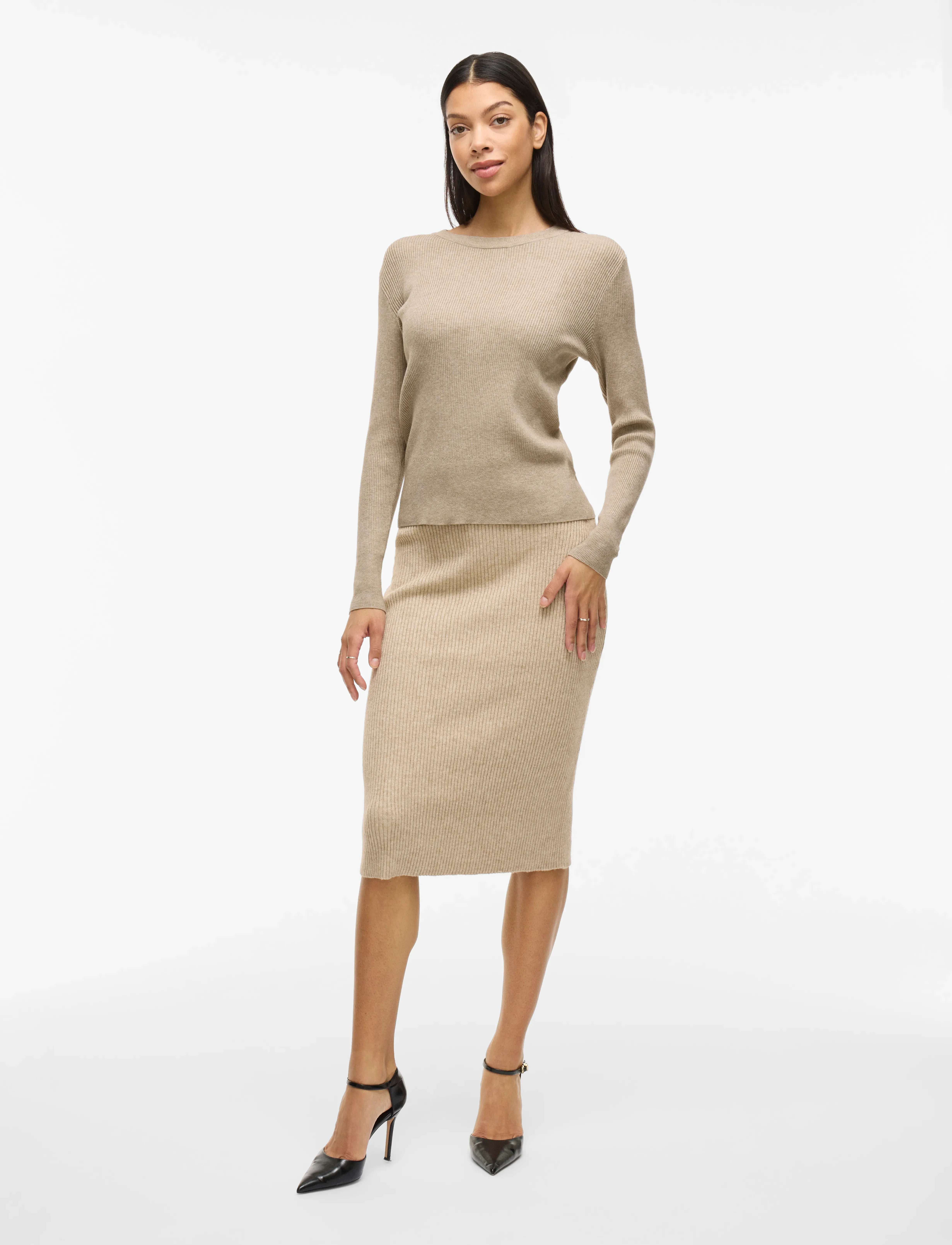 Vila - VICOMFY O-NECK L/S KNIT TOP- NOOS - striktrøjer - natural melange - 4
