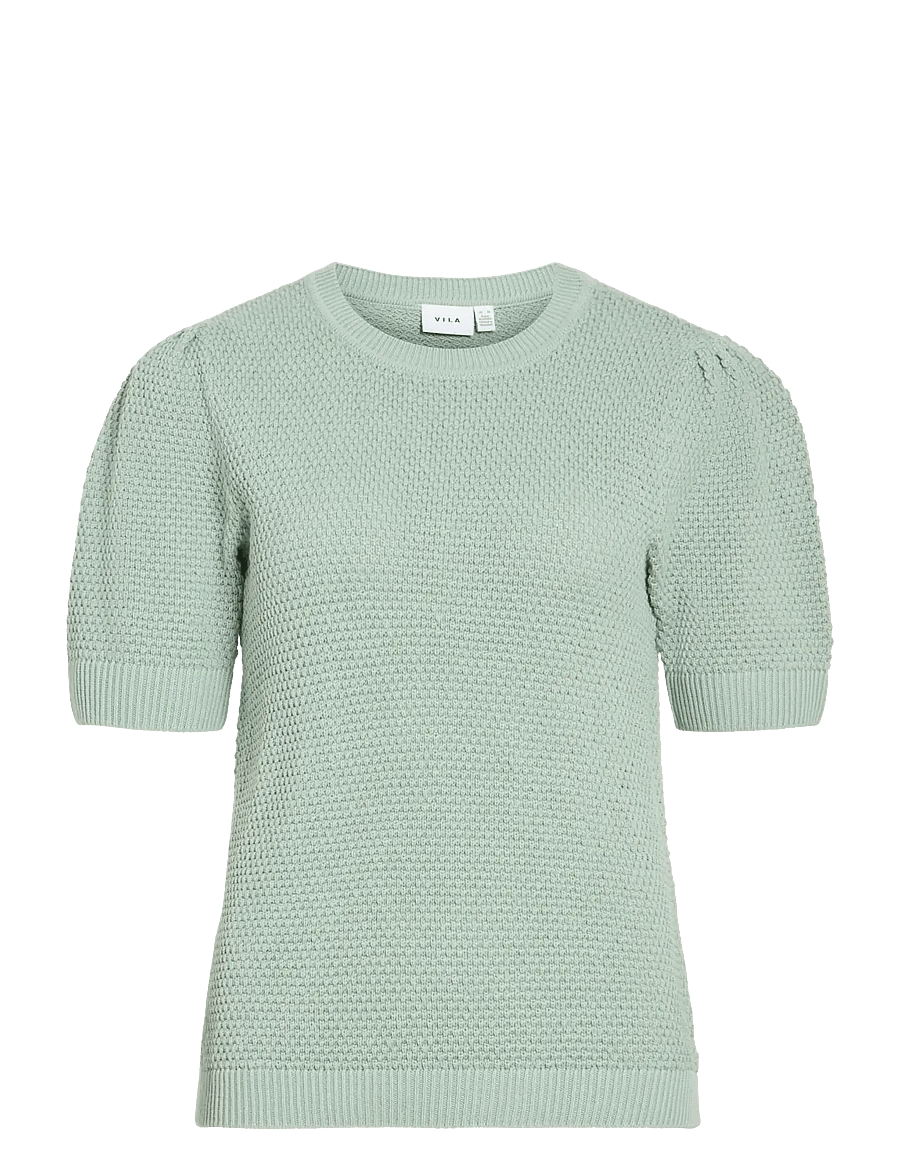 Vila - VIDALO O-NECK S/S KNIT TOP - NOOS - stickade tröjor - blue surf - 1