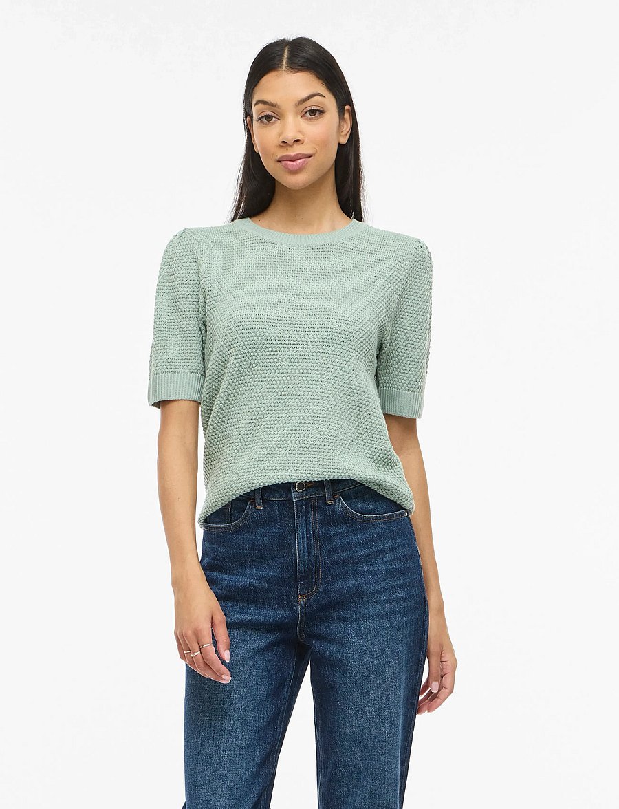 Vila - VIDALO O-NECK S/S KNIT TOP - NOOS - stickade tröjor - blue surf - 0