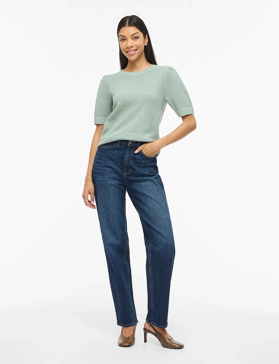 Vila - VIDALO O-NECK S/S KNIT TOP - NOOS - stickade tröjor - blue surf - 4