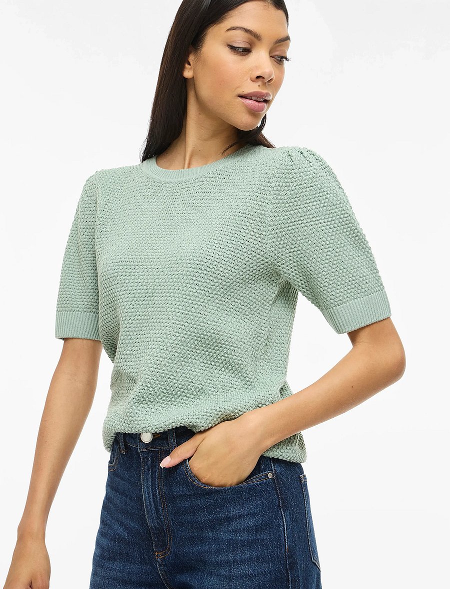 Vila - VIDALO O-NECK S/S KNIT TOP - NOOS - stickade tröjor - blue surf - 5