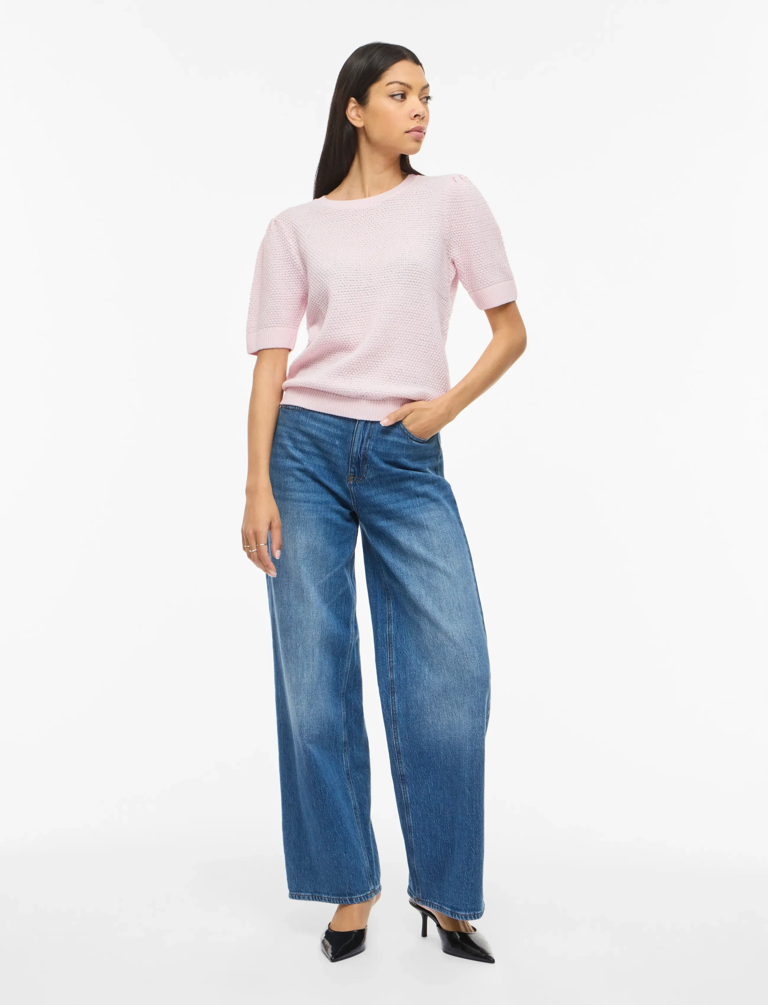 Vila - VIDALO O-NECK S/S KNIT TOP - NOOS - striktrøjer - cherry blossom - 4