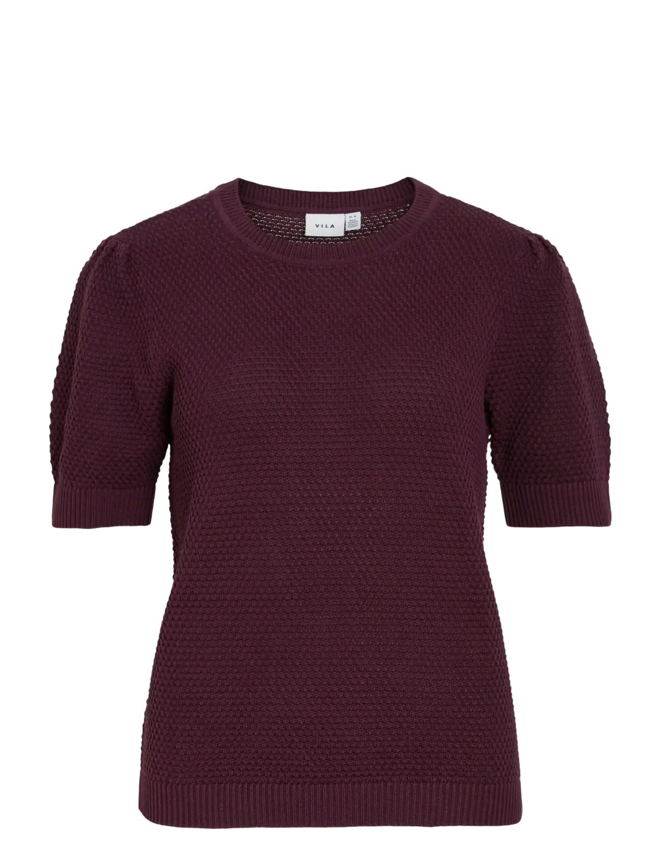VILA Vidalo O-Neck S/S Knit Oberteil - Noos Burgundy - M - Damen