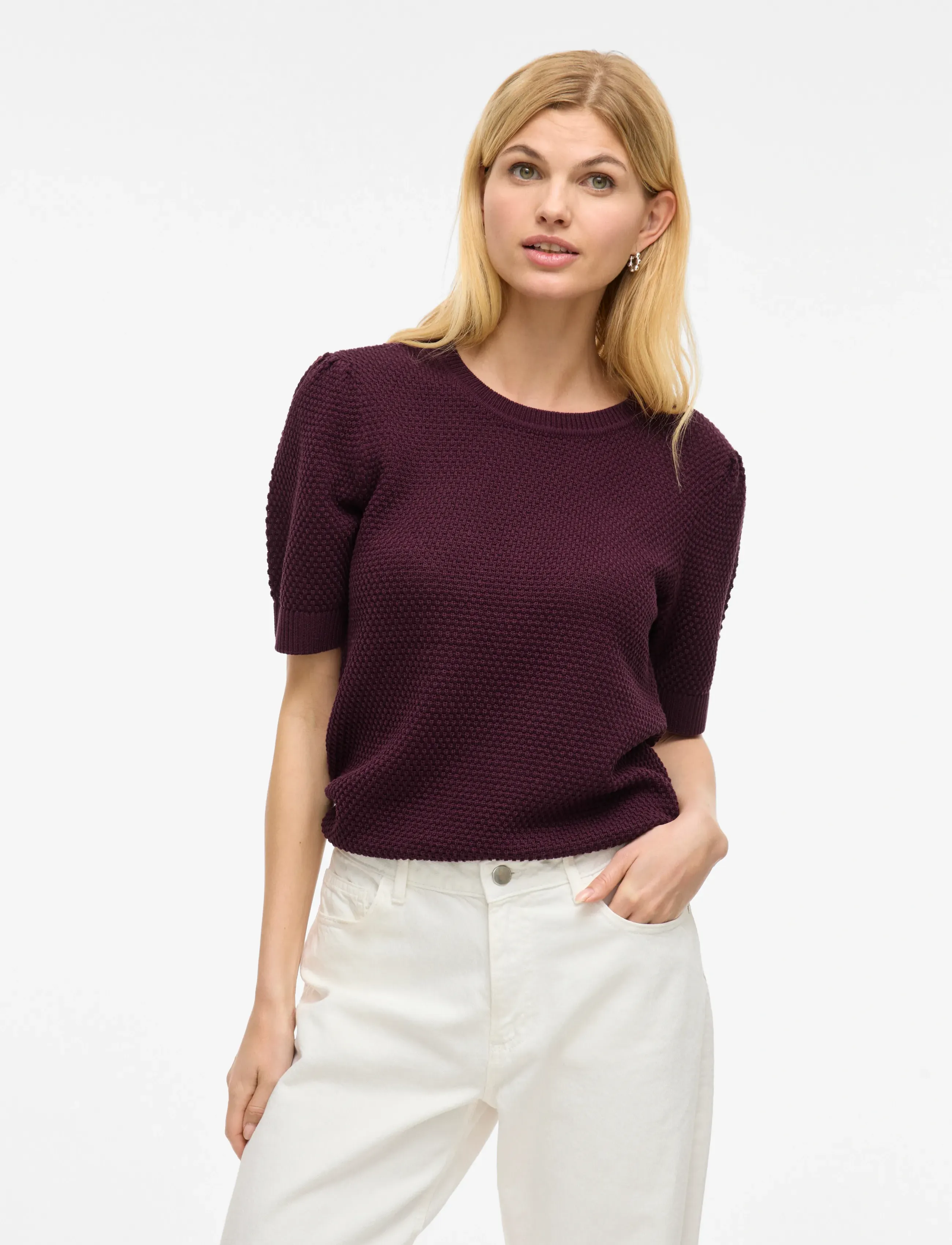 Vila Vidalo O-Neck S/S Knit Top Noos, XS, Knitwear, Burgunderrot - Jumpers, Frauen