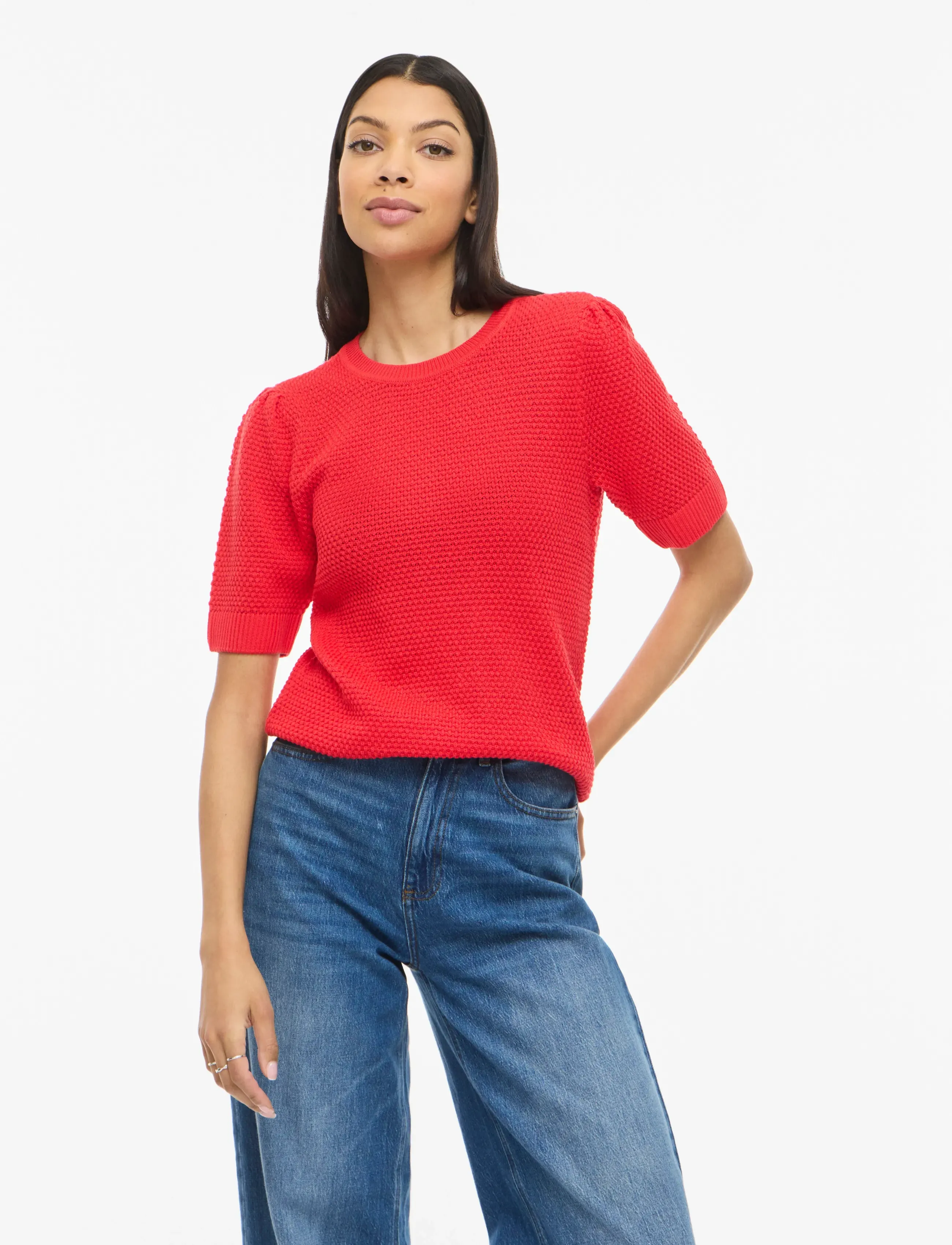 Vila Vidalo O-Neck S/S Knit Top Noos, M, Knitwear, Rot - Jumpers, Frauen