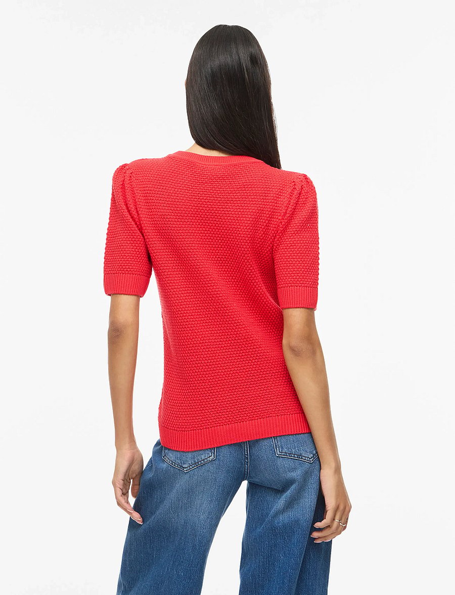 Vila - VIDALO O-NECK S/S KNIT TOP - NOOS - striktrøjer - hibiscus - 3