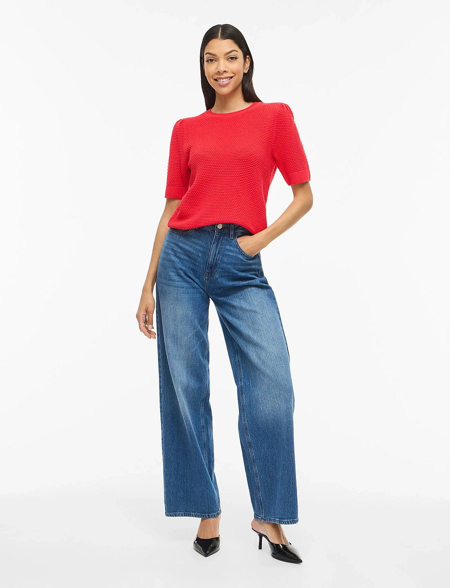 Vila - VIDALO O-NECK S/S KNIT TOP - NOOS - striktrøjer - hibiscus - 4
