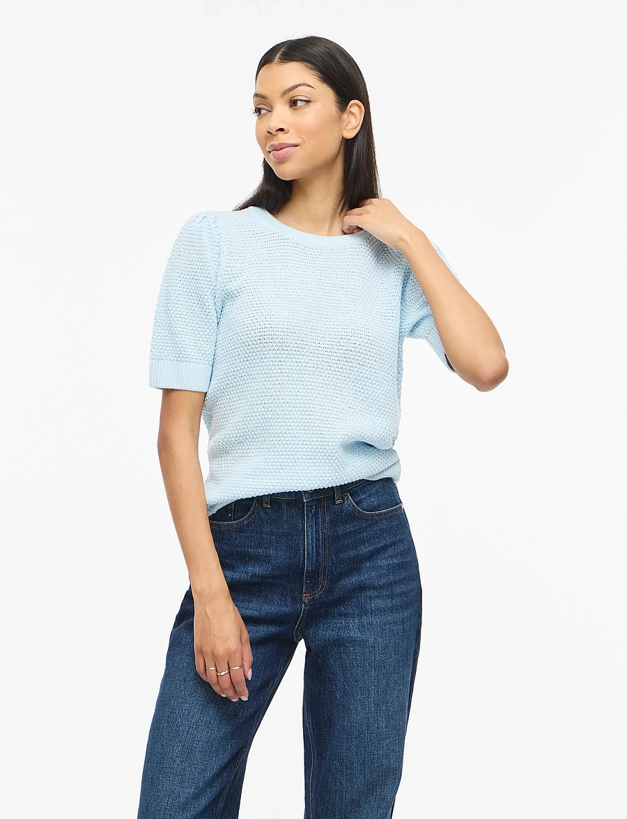 Vila - VIDALO O-NECK S/S KNIT TOP - NOOS - striktrøjer - nantucket breeze - 0