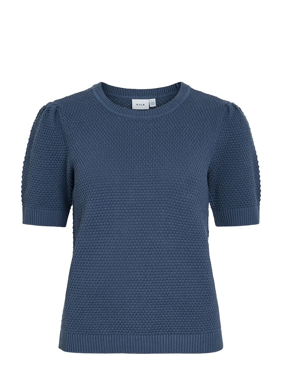Vila - VIDALO O-NECK S/S KNIT TOP - NOOS - pullover - vintage indigo - 1