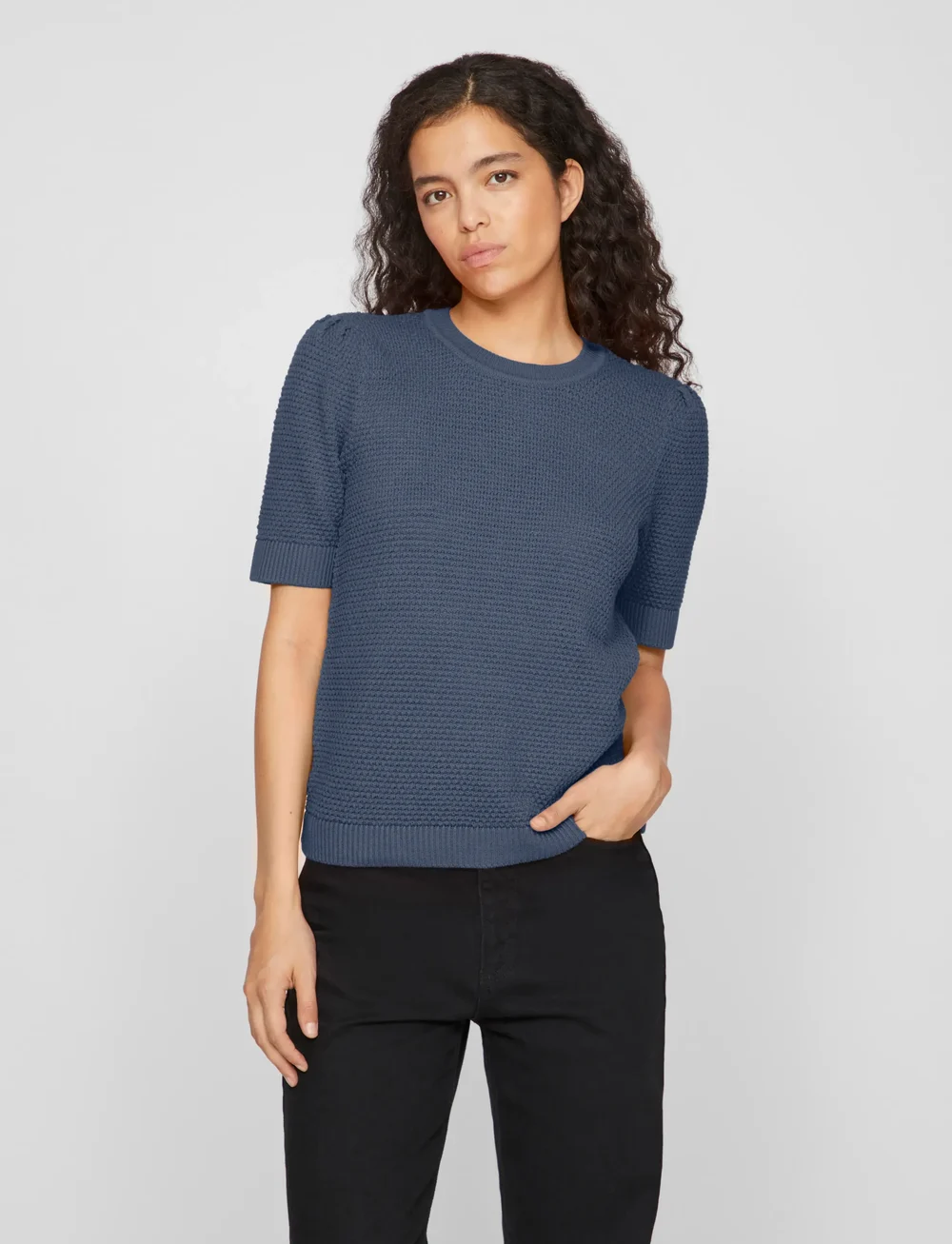 Vila - VIDALO O-NECK S/S KNIT TOP - NOOS - jumpers - vintage indigo - 4