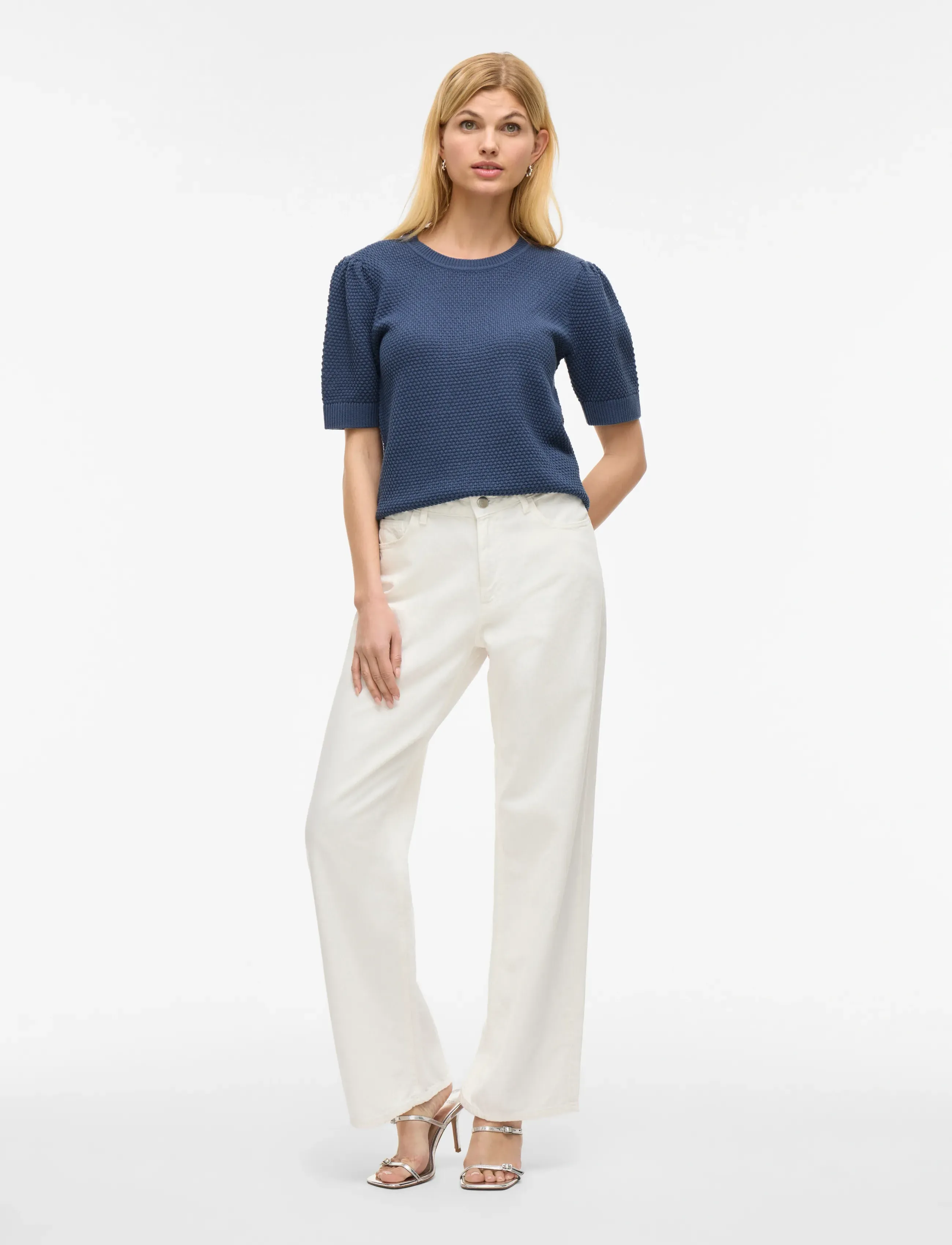 Vila - VIDALO O-NECK S/S KNIT TOP - NOOS - striktrøjer - vintage indigo - 5