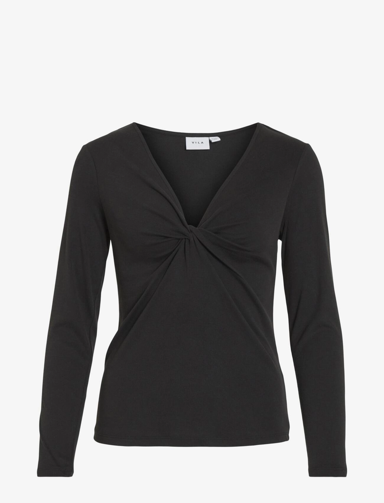 Vila - VILULLU V-NECK L/S KNOT TOP - NOOS - black - 1