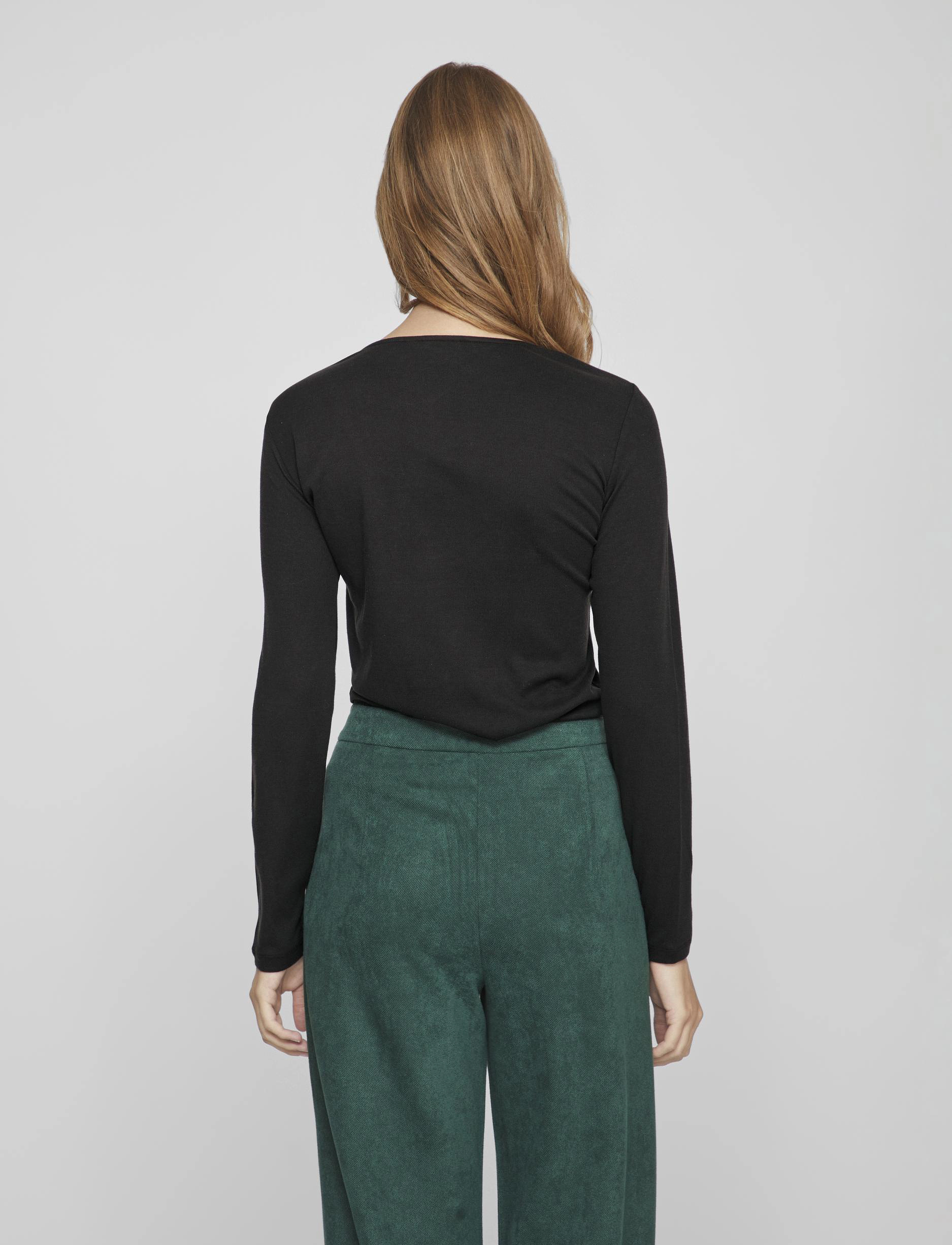 Vila - VILULLU V-NECK L/S KNOT TOP - NOOS - black - 3