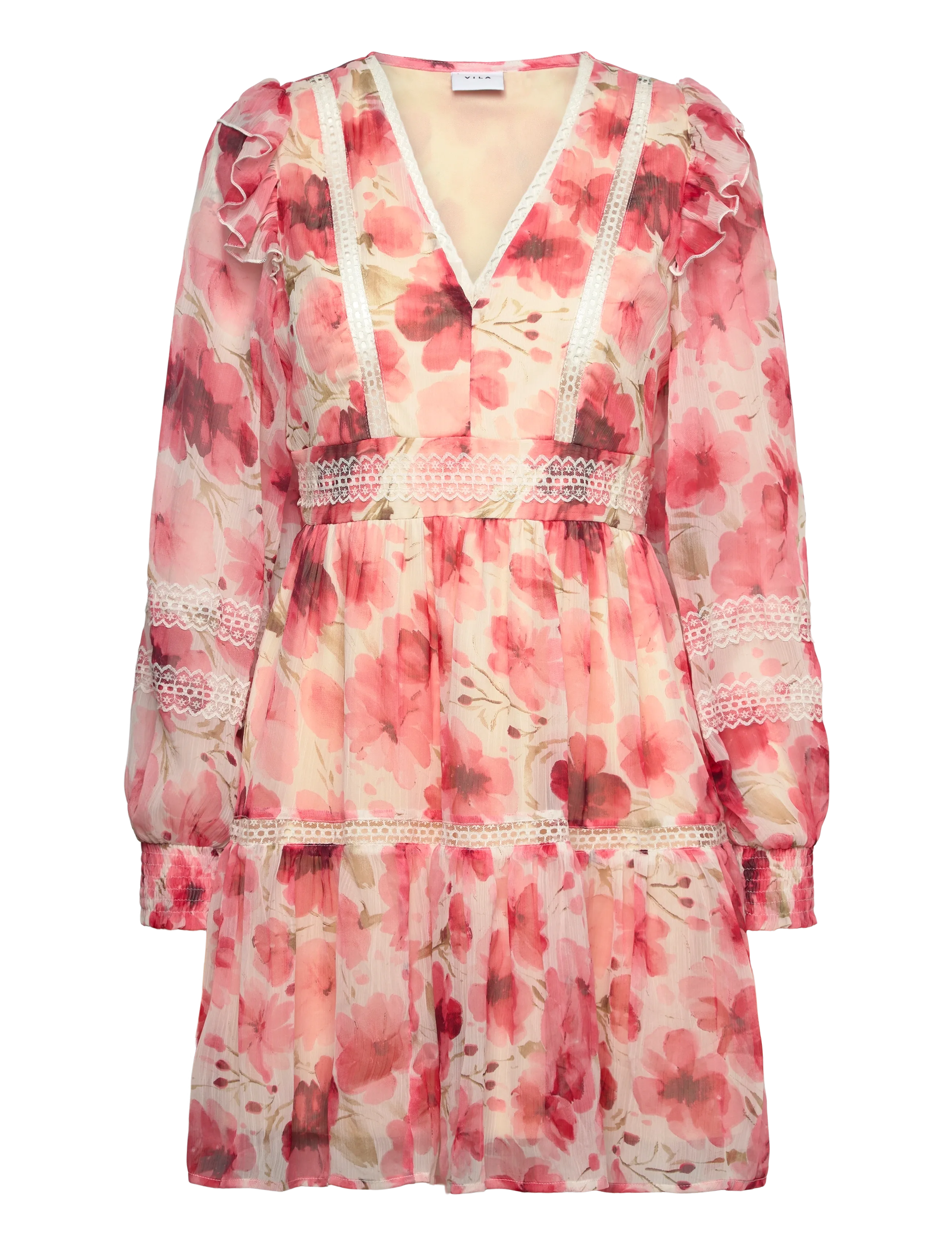 Vila VIROMAN NEW V-NECK L/S SHORT DRESS/DC/KA - Shop under 200kr - BIRCH / cream