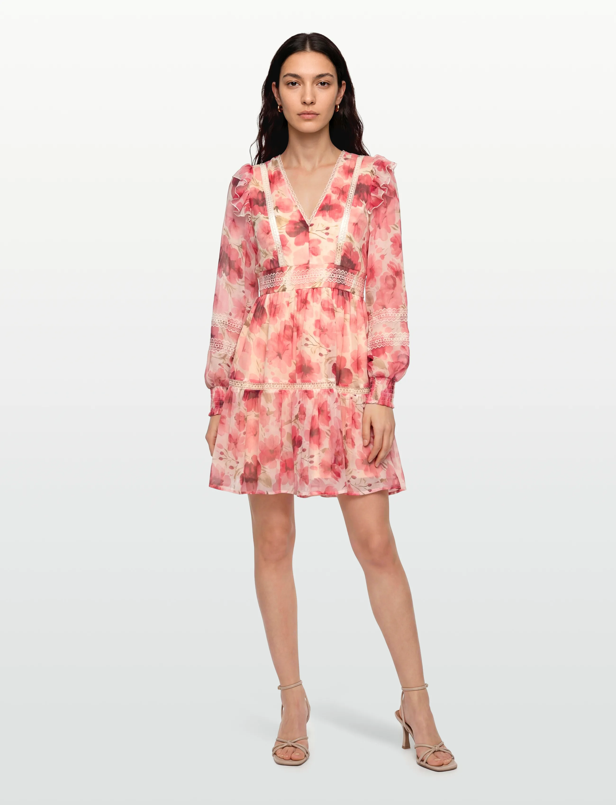 Vila Viroman New V-Neck L/S Short Dress/Dc/Ka, 36, Cream, Kjoler > Kort Kjole, Dame