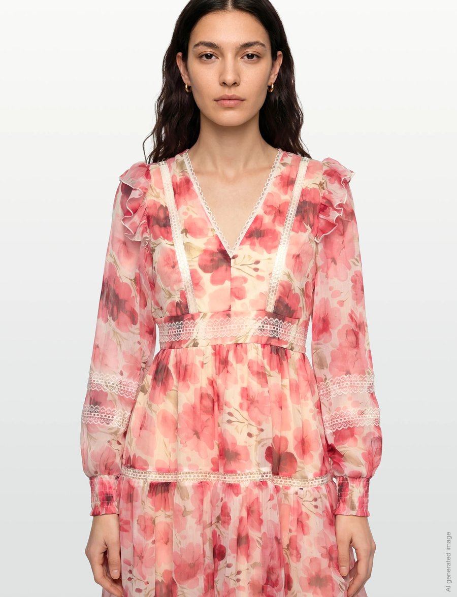 Vila - VIROMAN NEW V-NECK L/S SHORT DRESS/DC/KA - konfirmationstøj - birch - 3