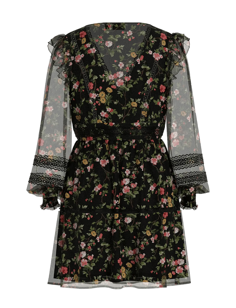 Vila - VIROMAN NEW V-NECK L/S SHORT DRESS/DC/KA - konfirmationstøj - black - 1