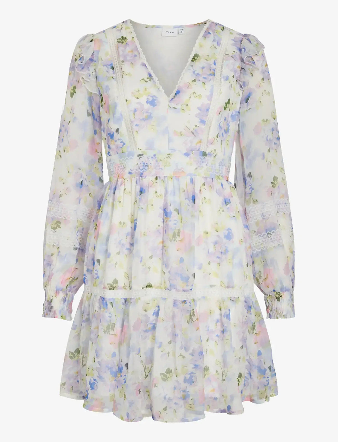 Vila - VIROMAN NEW V-NECK L/S SHORT DRESS/DC/KA - sommerkleider - cloud dancer - 1