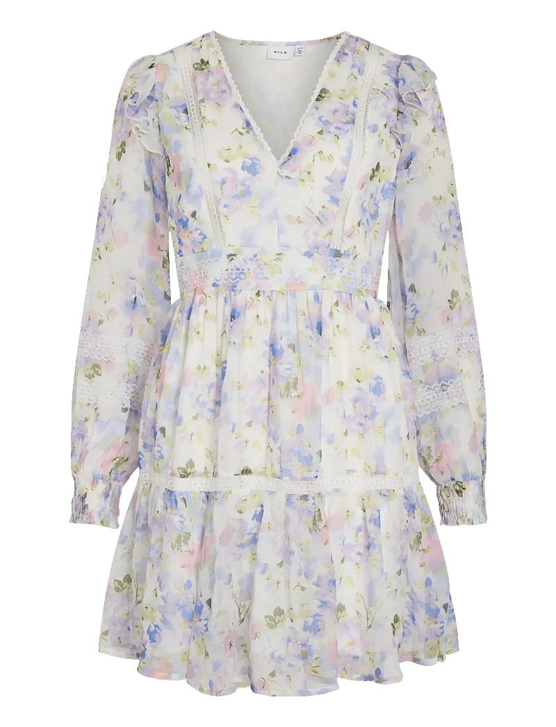 Vila - VIROMAN NEW V-NECK L/S SHORT DRESS/DC/KA - sommerkleider - cloud dancer - 1