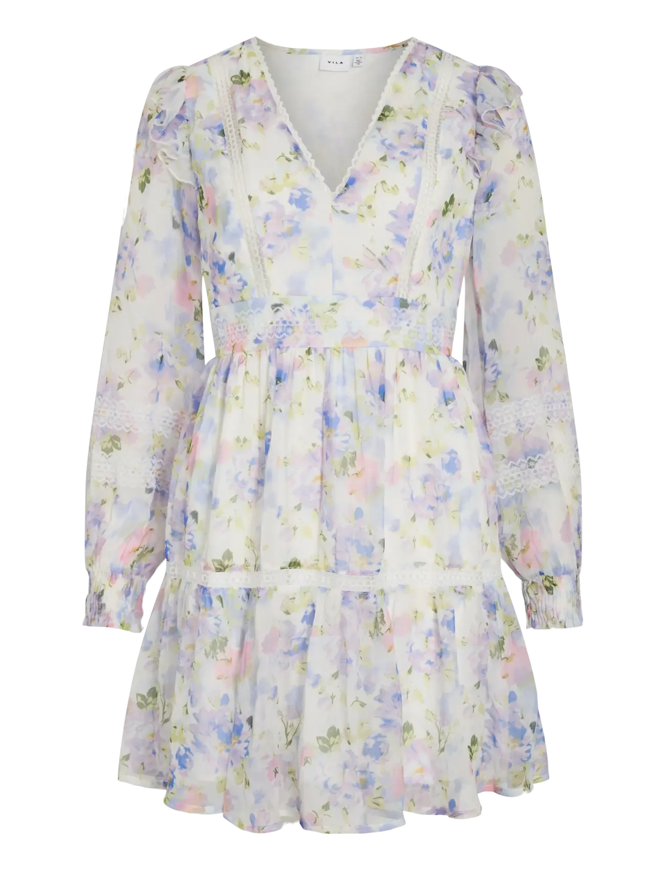 Vila - VIROMAN NEW V-NECK L/S SHORT DRESS/DC/KA - konfirmation - cloud dancer - 1