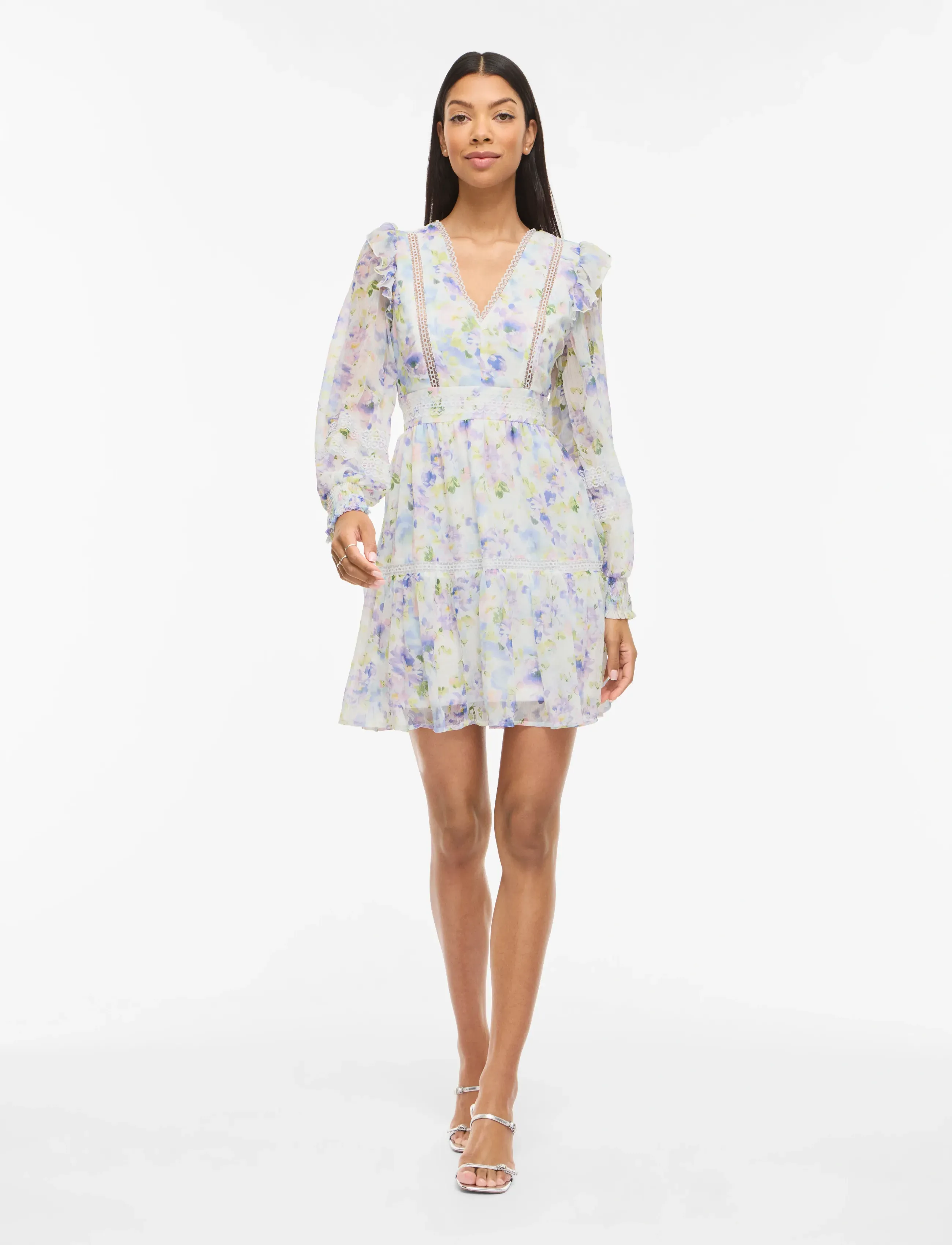 Vila VIROMAN NEW V-NECK L/S SHORT DRESS/DC/KA - Konfirmatsioon - CLOUD DANCER / white