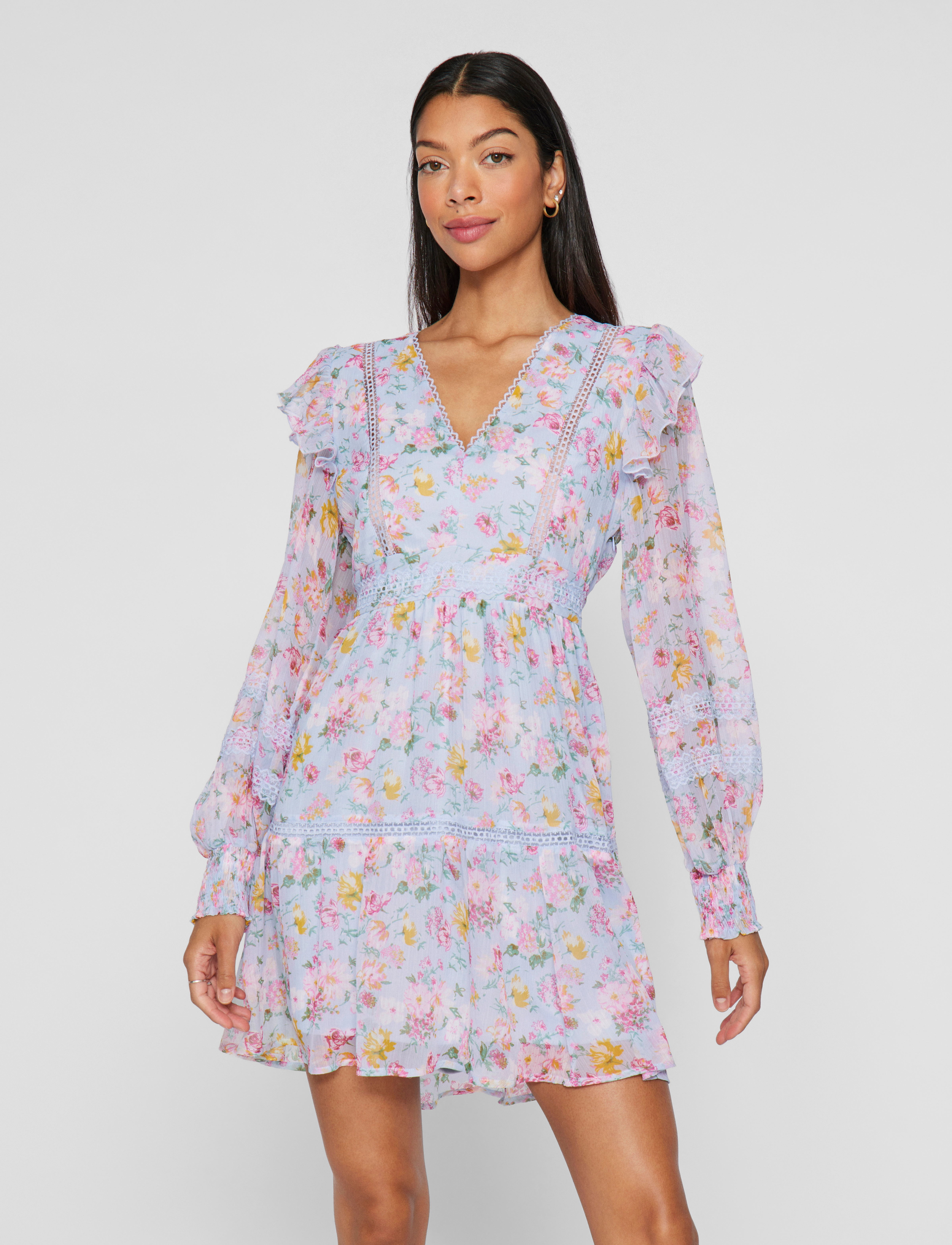 Viroman New V-Neck L/S Short Dress/Dc/Ka