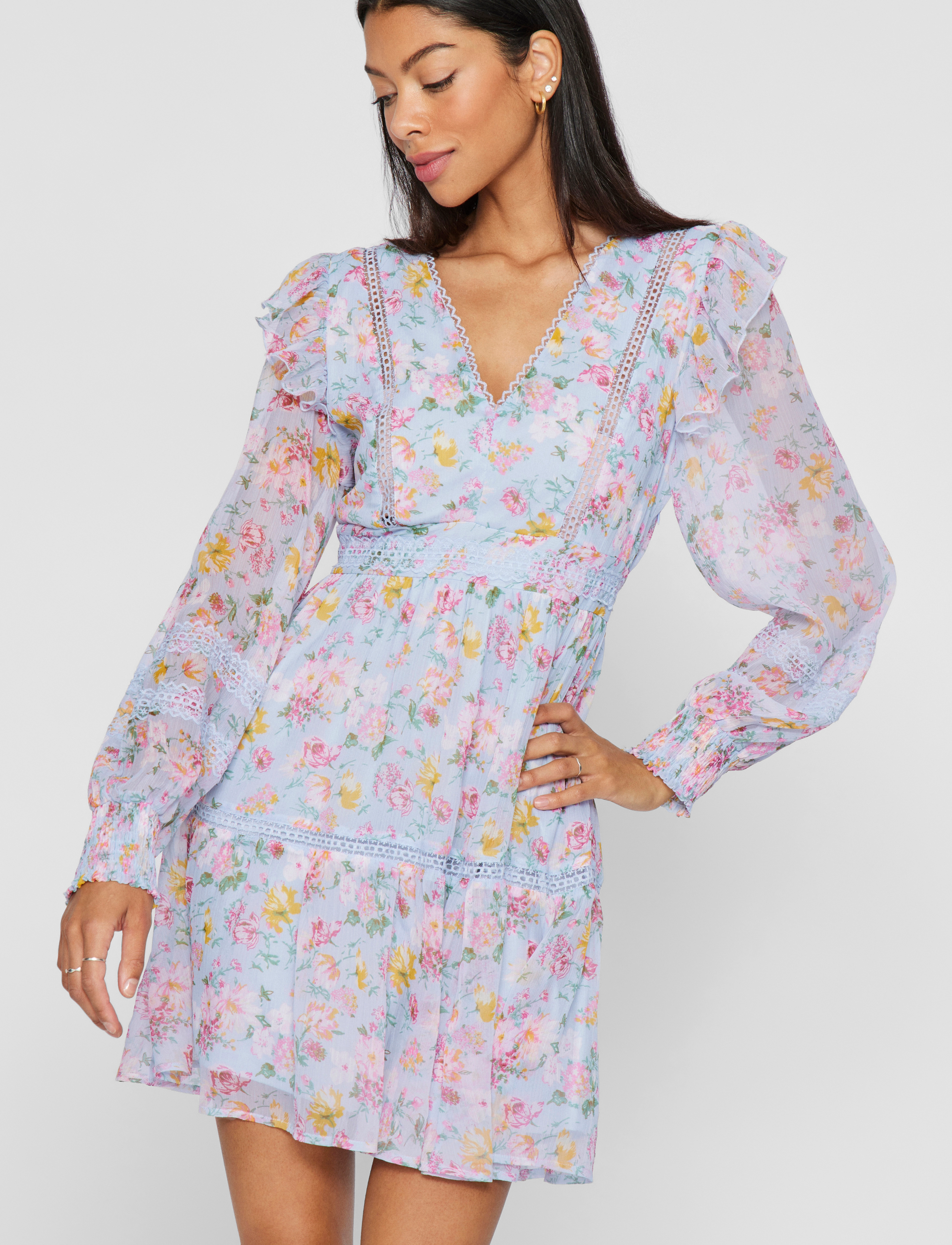 Viroman New V-Neck L/S Short Dress/Dc/Ka 4