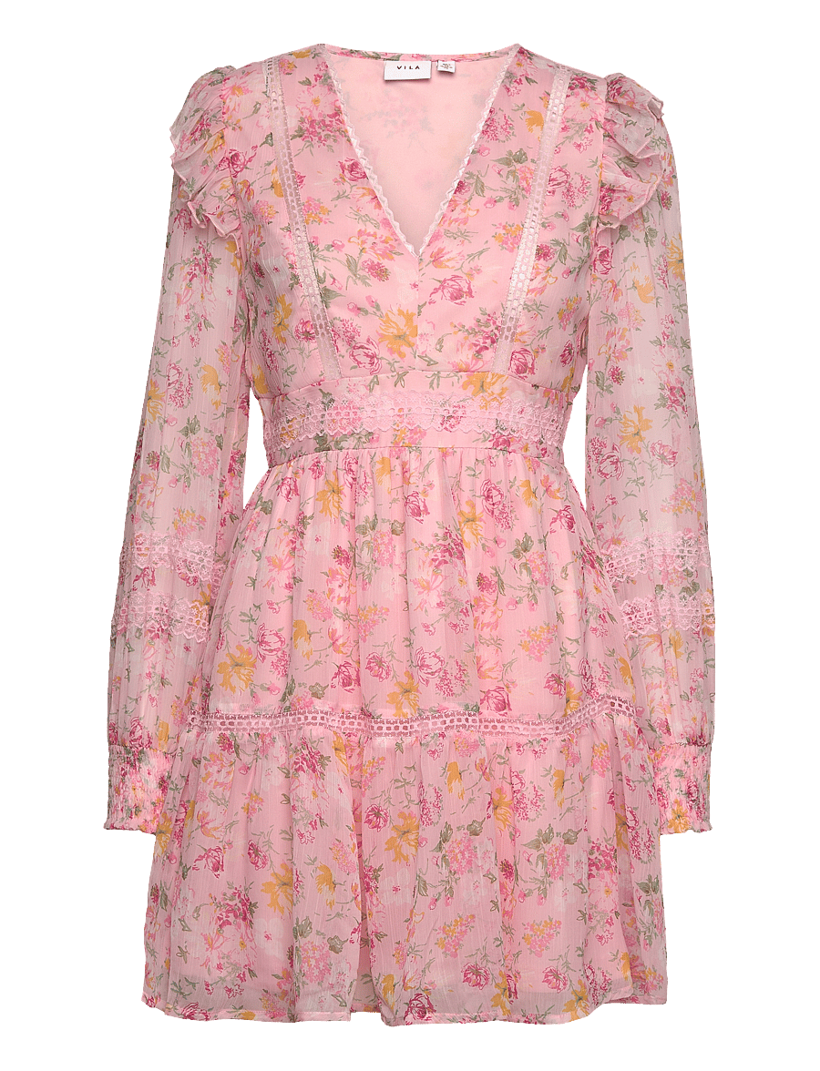 Vila - VIROMAN NEW V-NECK L/S SHORT DRESS/DC/KA - konfirmationstøj - misty rose - 1