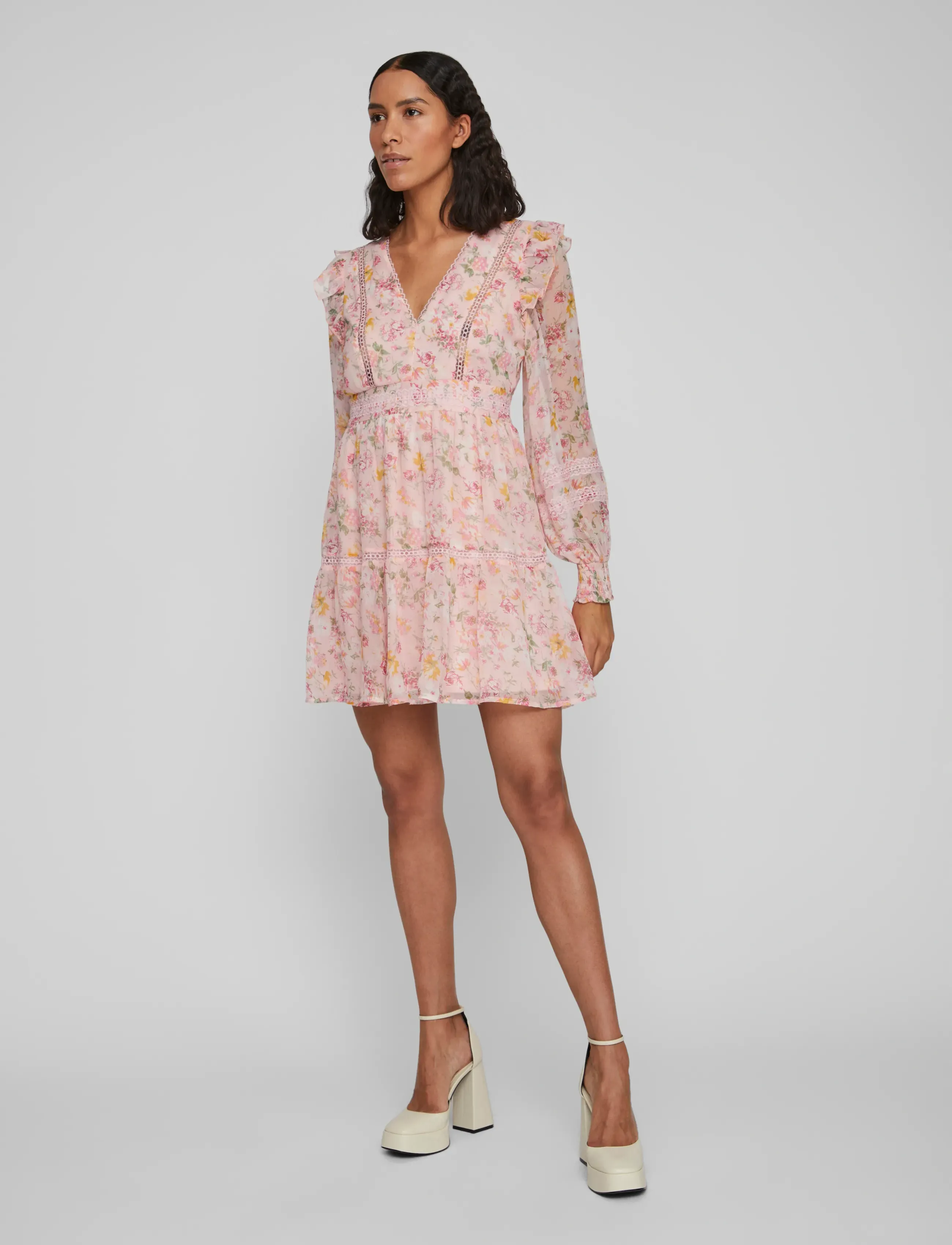 Viroman New V-Neck L/S Short Dress/Dc/Ka