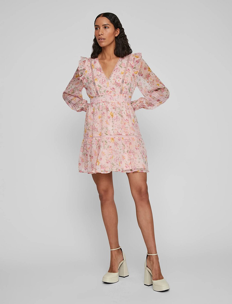Vila - VIROMAN NEW V-NECK L/S SHORT DRESS/DC/KA - konfirmationstøj - misty rose - 4