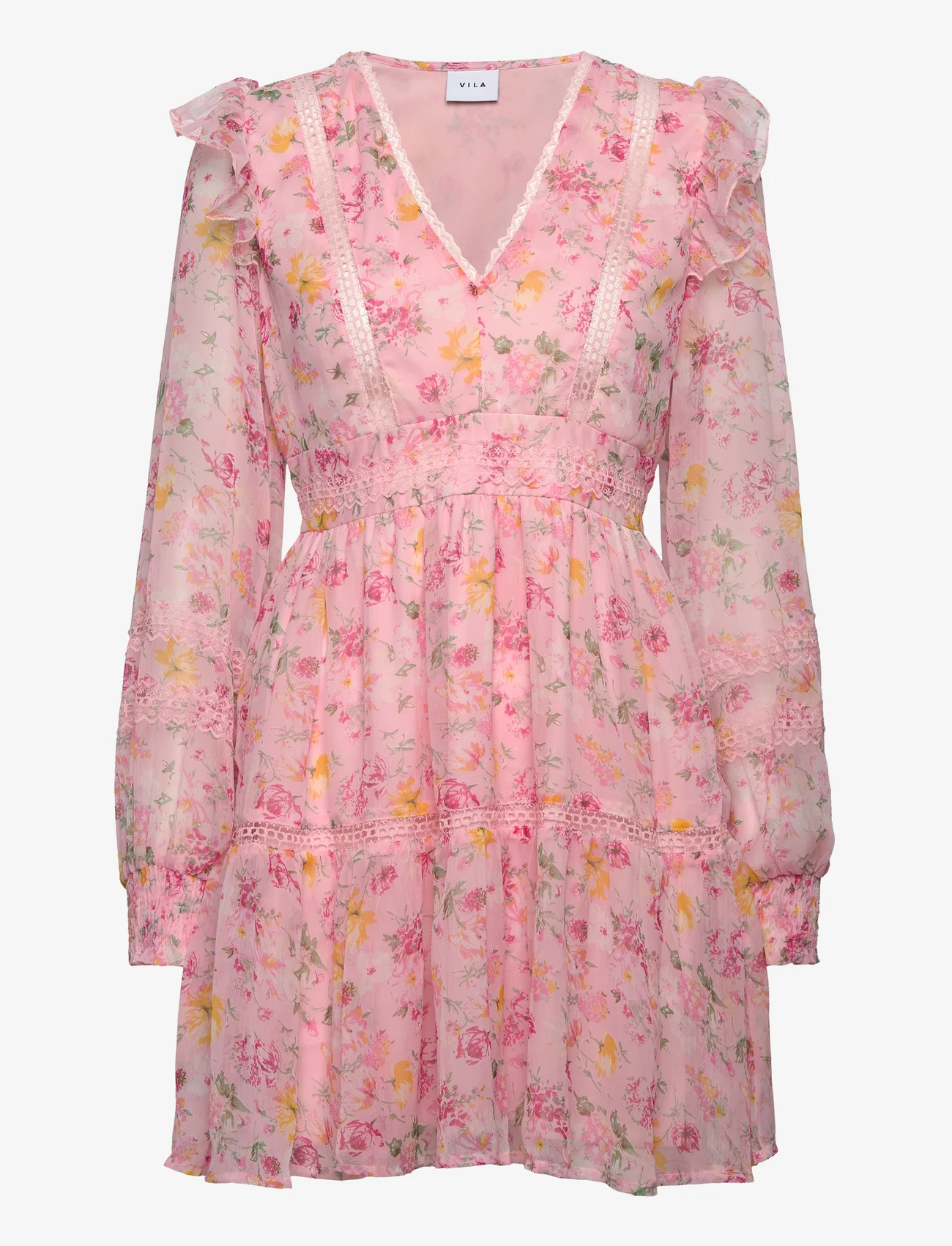 Vila - VIROMAN NEW V-NECK L/S SHORT DRESS/DC/KA - krótkie sukienki - sheer pink - 0