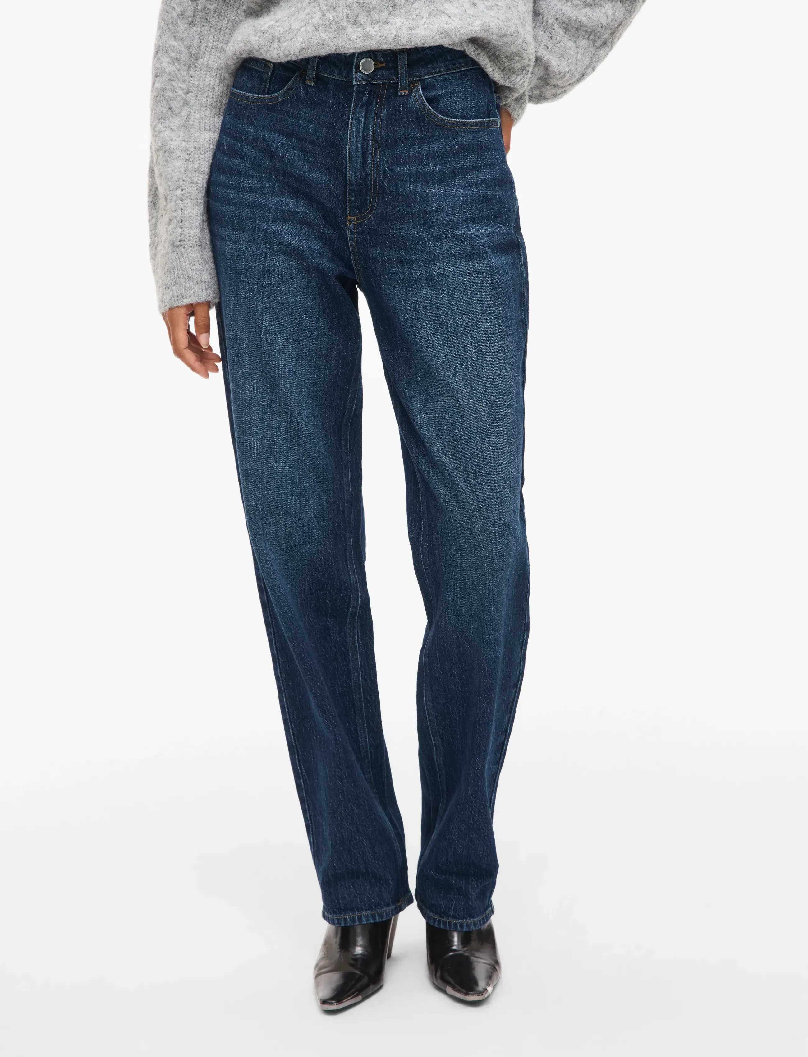 Vila VIKELLY JAF HW STRAIGHT JEANS-NOOS - Val kaupenda - DARK BLUE DENIM / blue