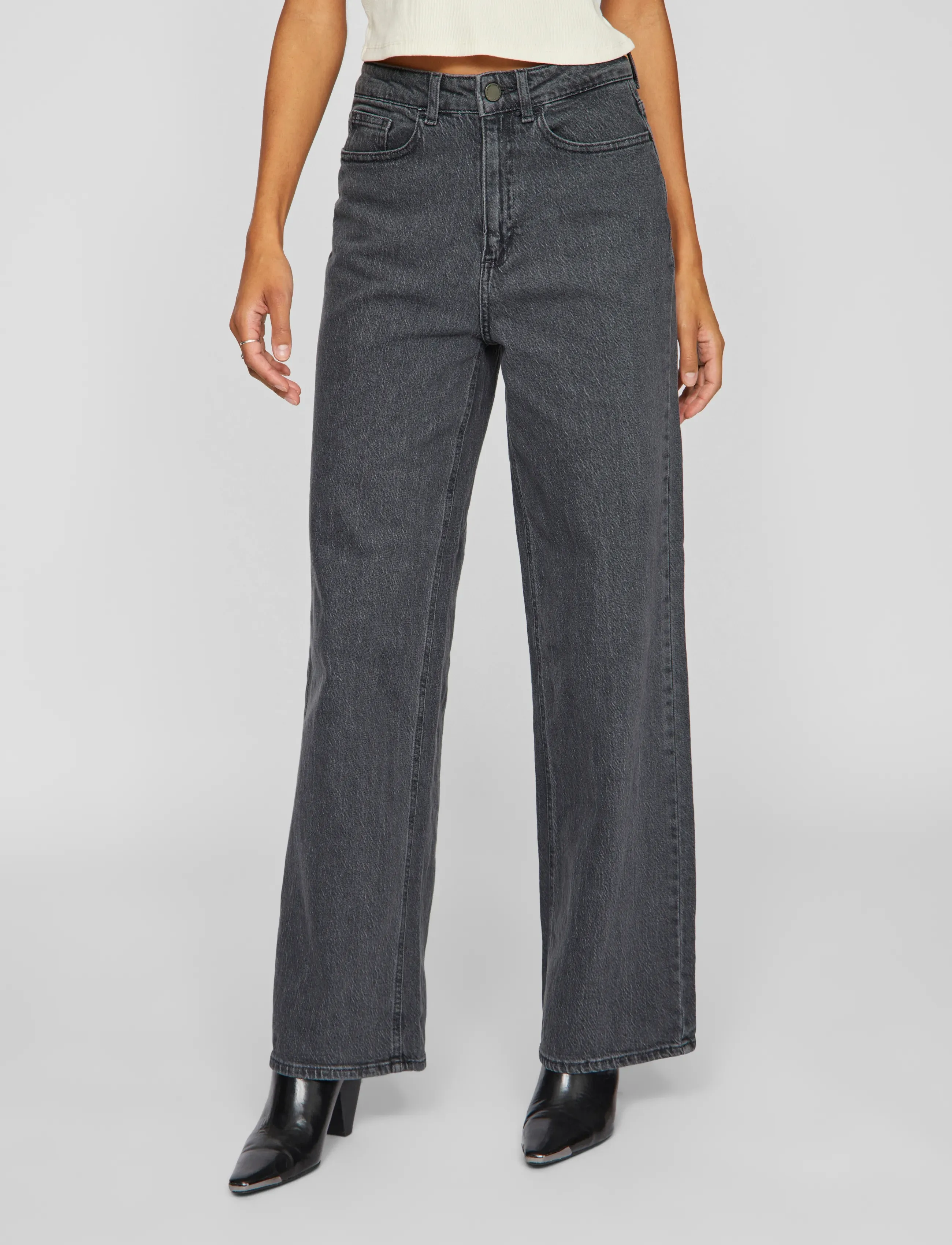Vila Vifreya Jaf Hw Wide Jeans Noos, 40 x 32, Jeans, Grau - Wide, Frauen
