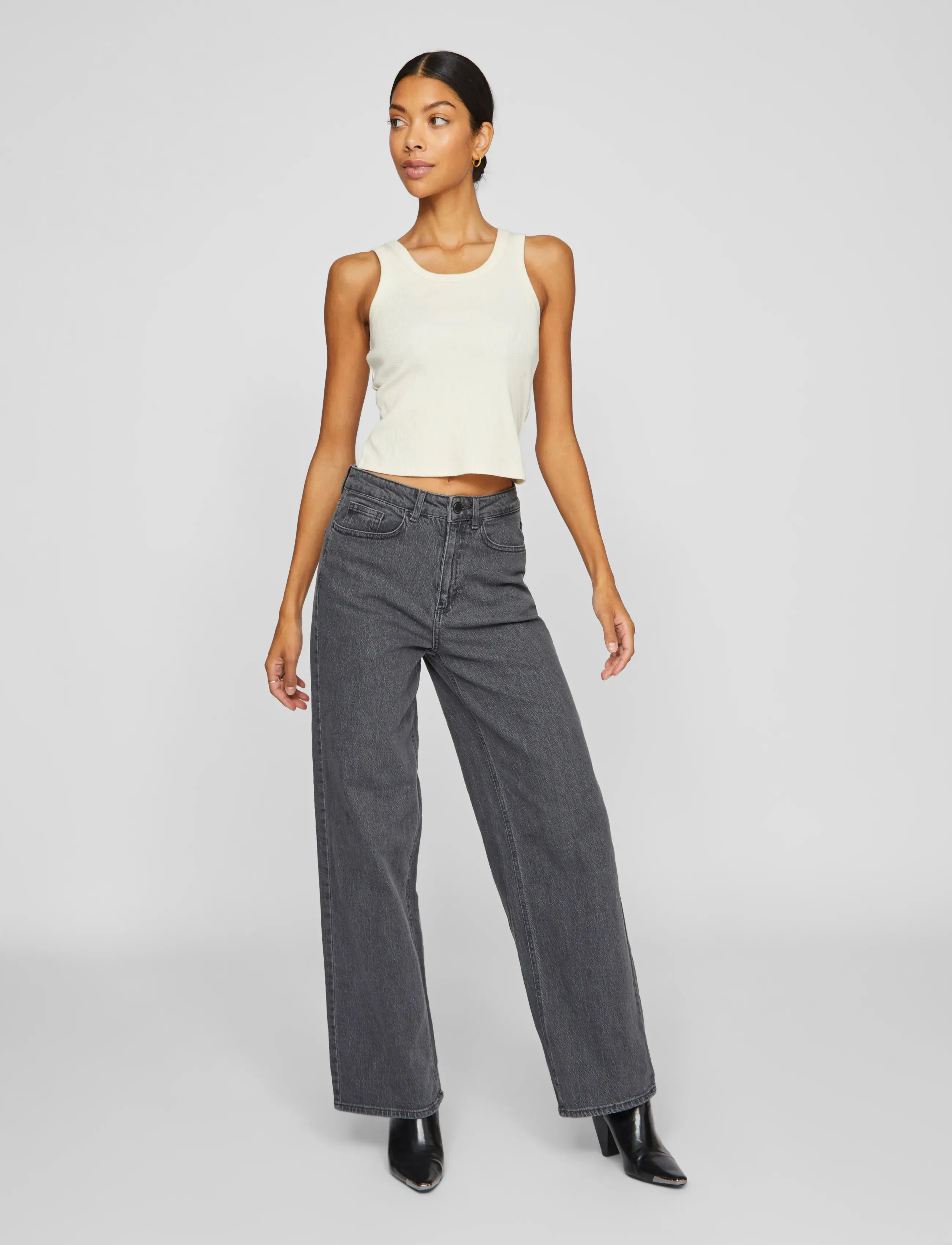 Vila - VIFREYA JAF HW WIDE JEANS - NOOS - hosen mit weitem bein - grey denim - 5