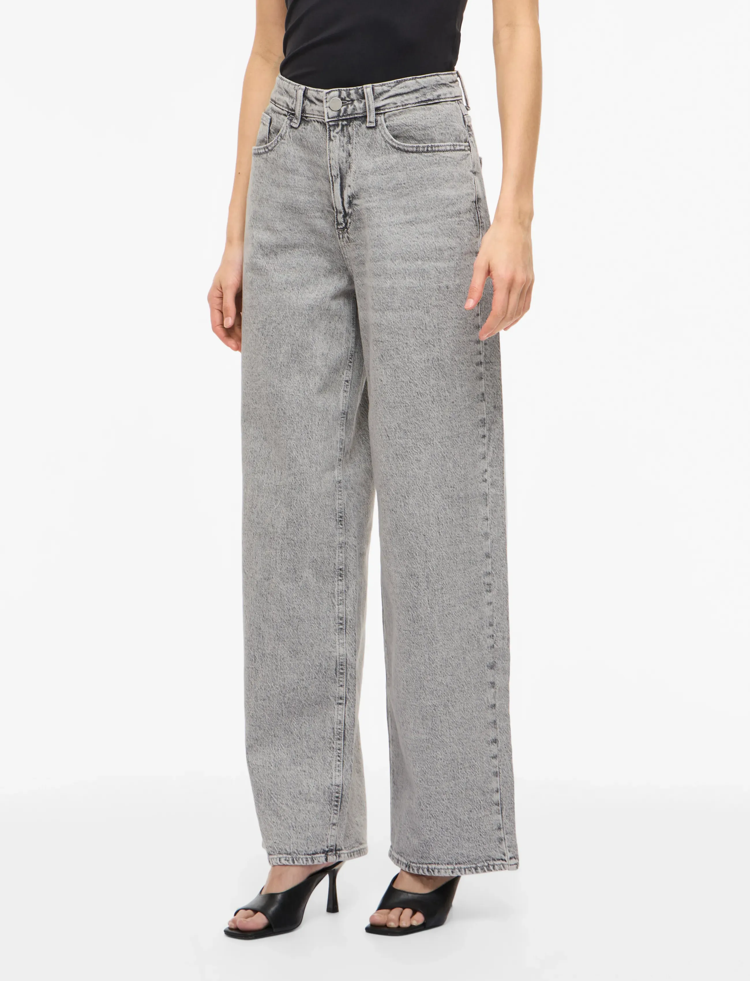 Vila Vifreya Jaf Hw Wide Jeans Noos, 40 x 32, Jeans, Grau - Wide, Frauen