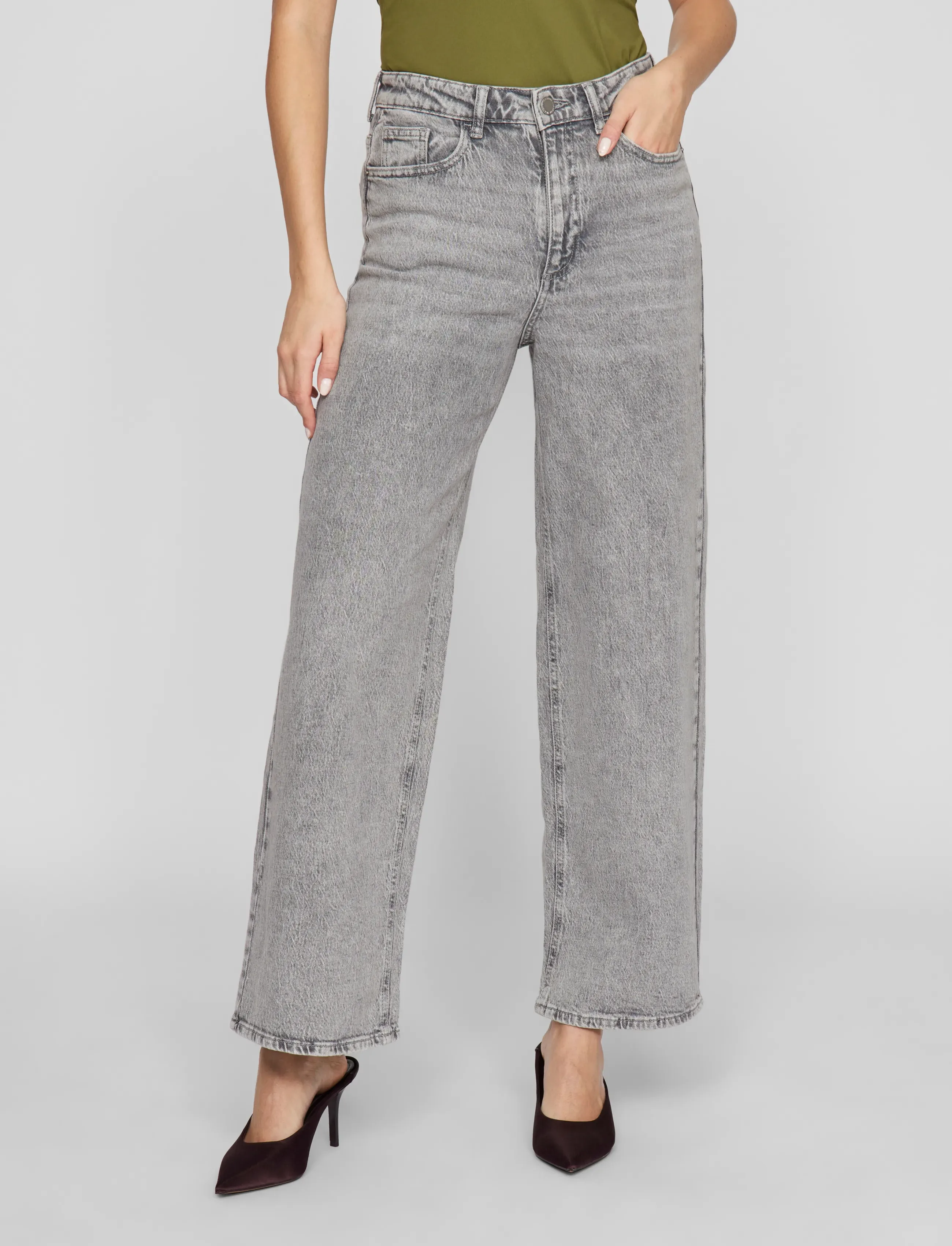 Vila VIFREYA JAF HW WIDE JEANS - NOOS - Vila - LIGHT GREY DENIM / grey