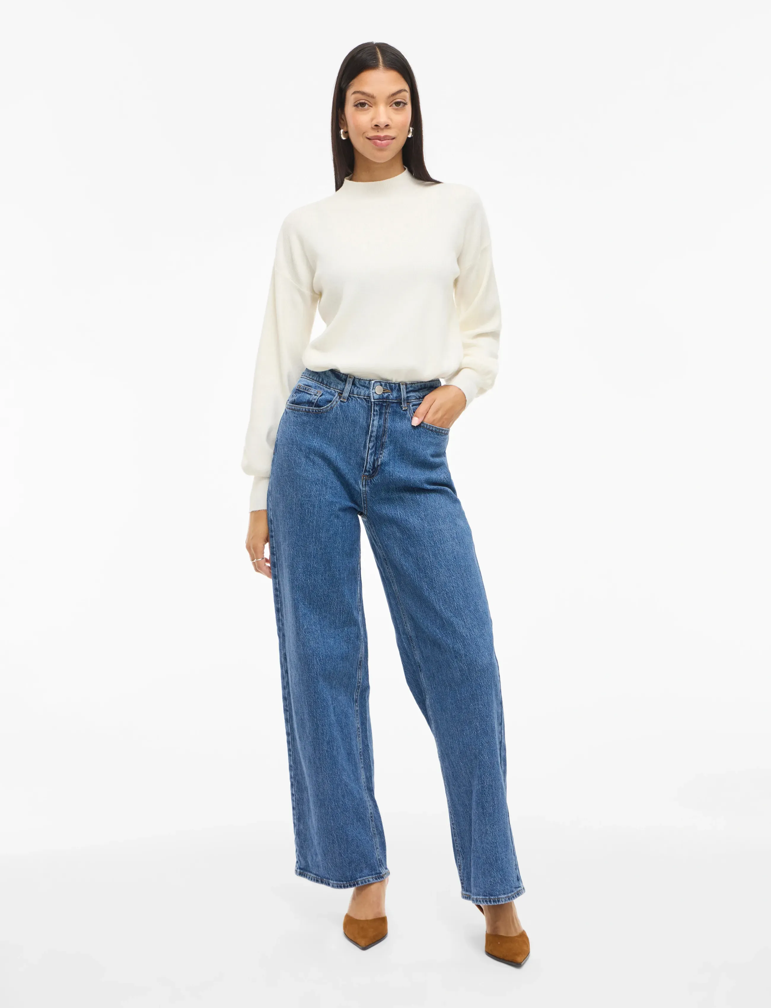 Vila - VIFREYA JAF HW WIDE JEANS - NOOS - leveälahkeiset farkut - medium blue denim - 4