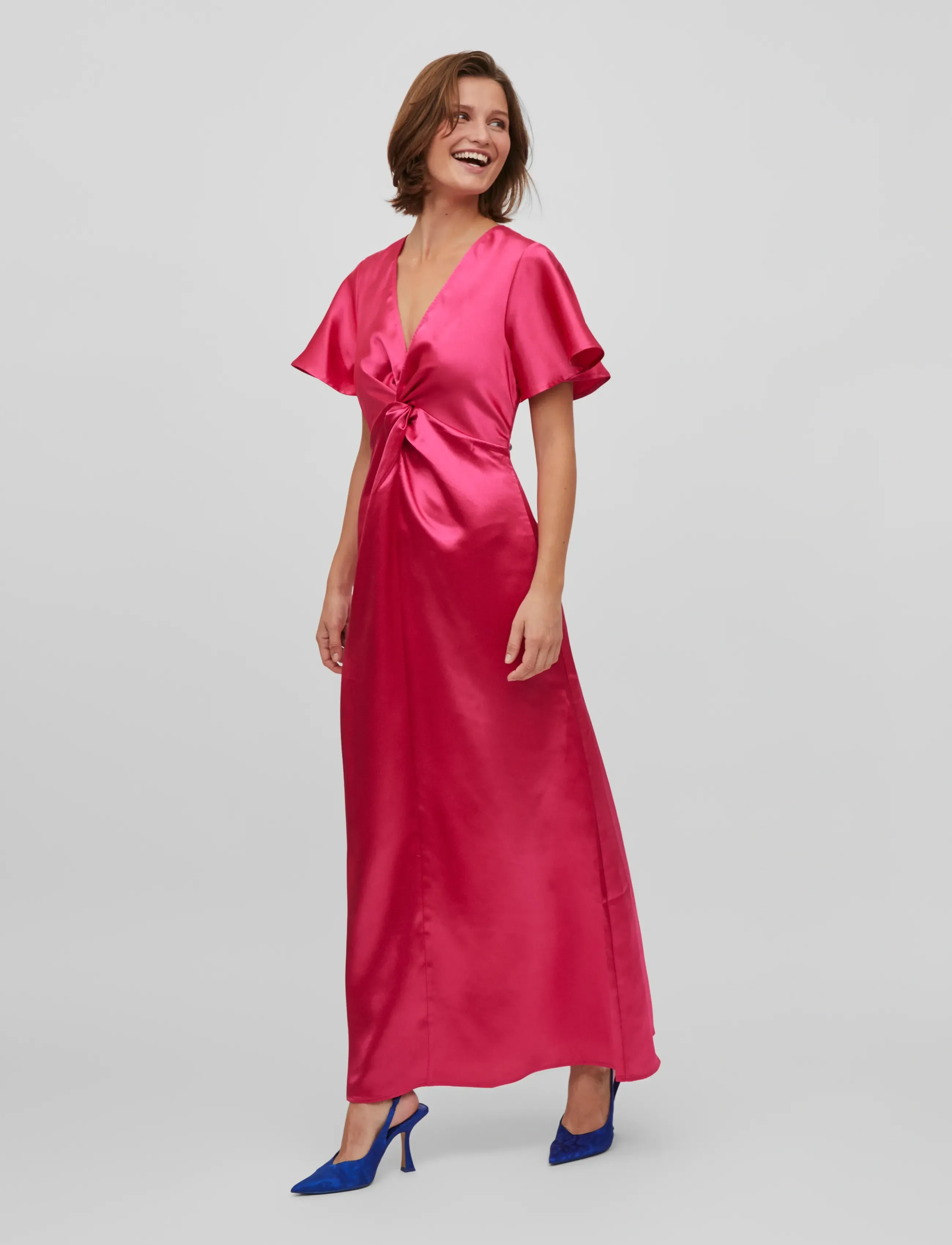 Vila VISITTAS V-NECK S/S MAXI DRESS - NOOS - Kleidid - PINK YARROW / pink/rose