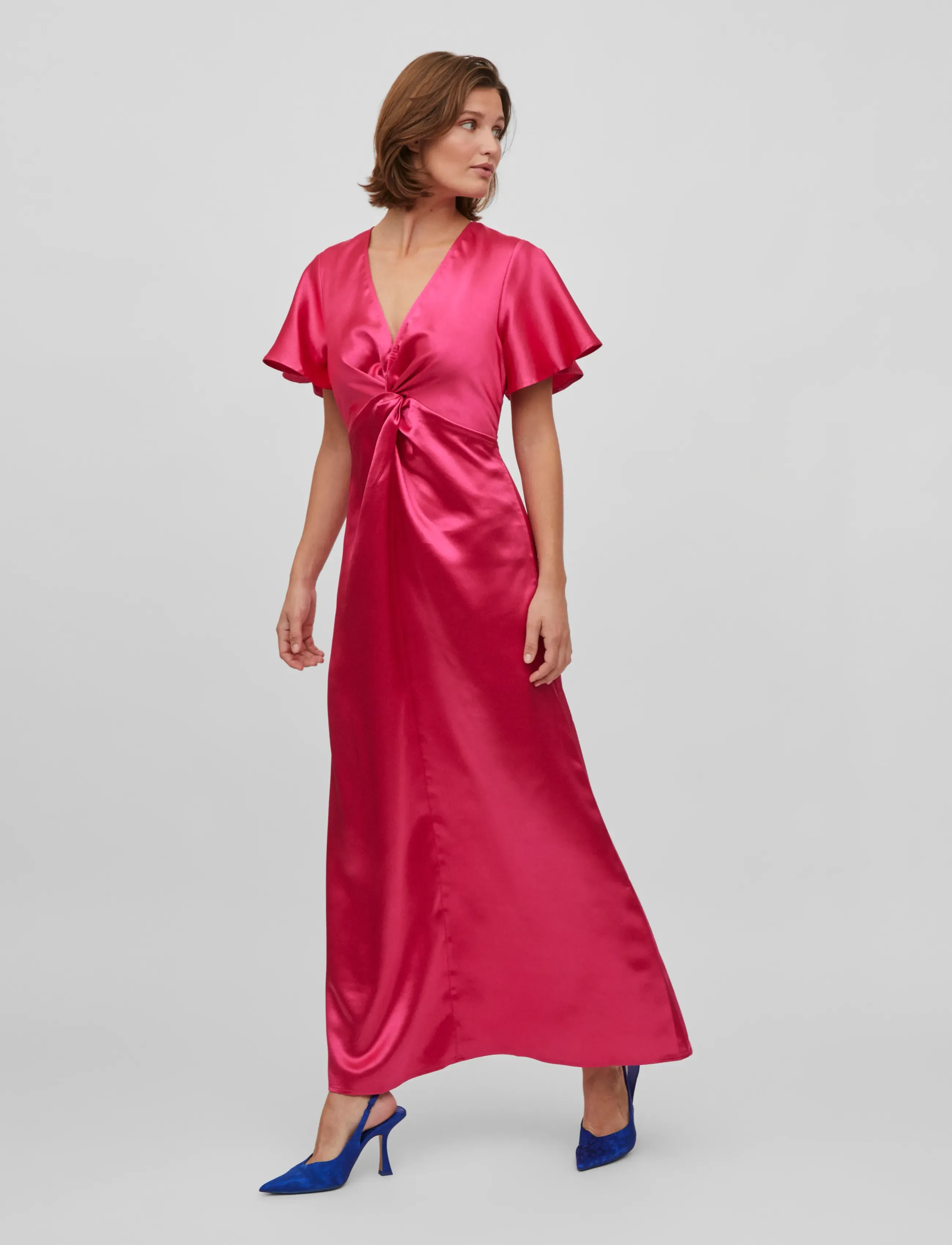 Vila - VISITTAS V-NECK S/S MAXI DRESS - NOOS - aftenkjoler & gallakjoler - pink yarrow - 4